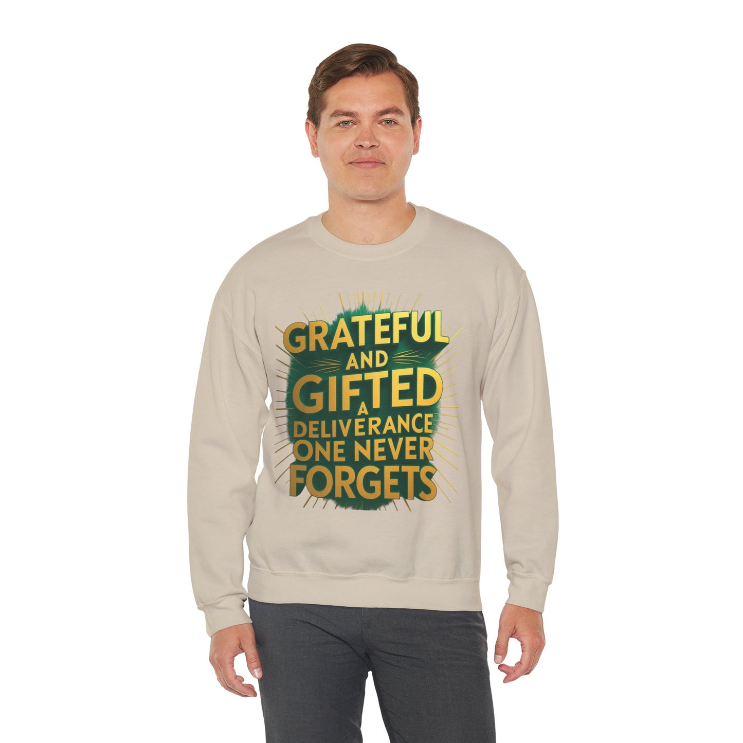 Grateful & Gifted Crewneck Sweatshirt, Unisex Gift for Thanksgiving, Cozy Relaxed Fit, Holiday Clothing, Inspirational Apparel