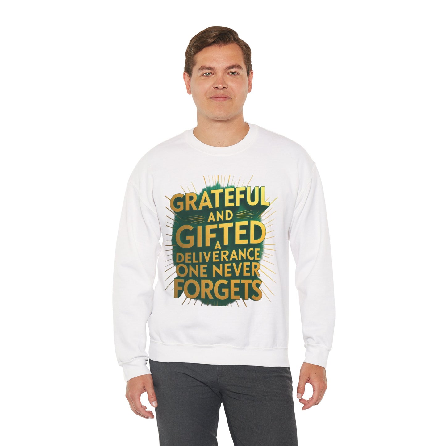 Grateful & Gifted Crewneck Sweatshirt, Unisex Gift for Thanksgiving, Cozy Relaxed Fit, Holiday Clothing, Inspirational Apparel