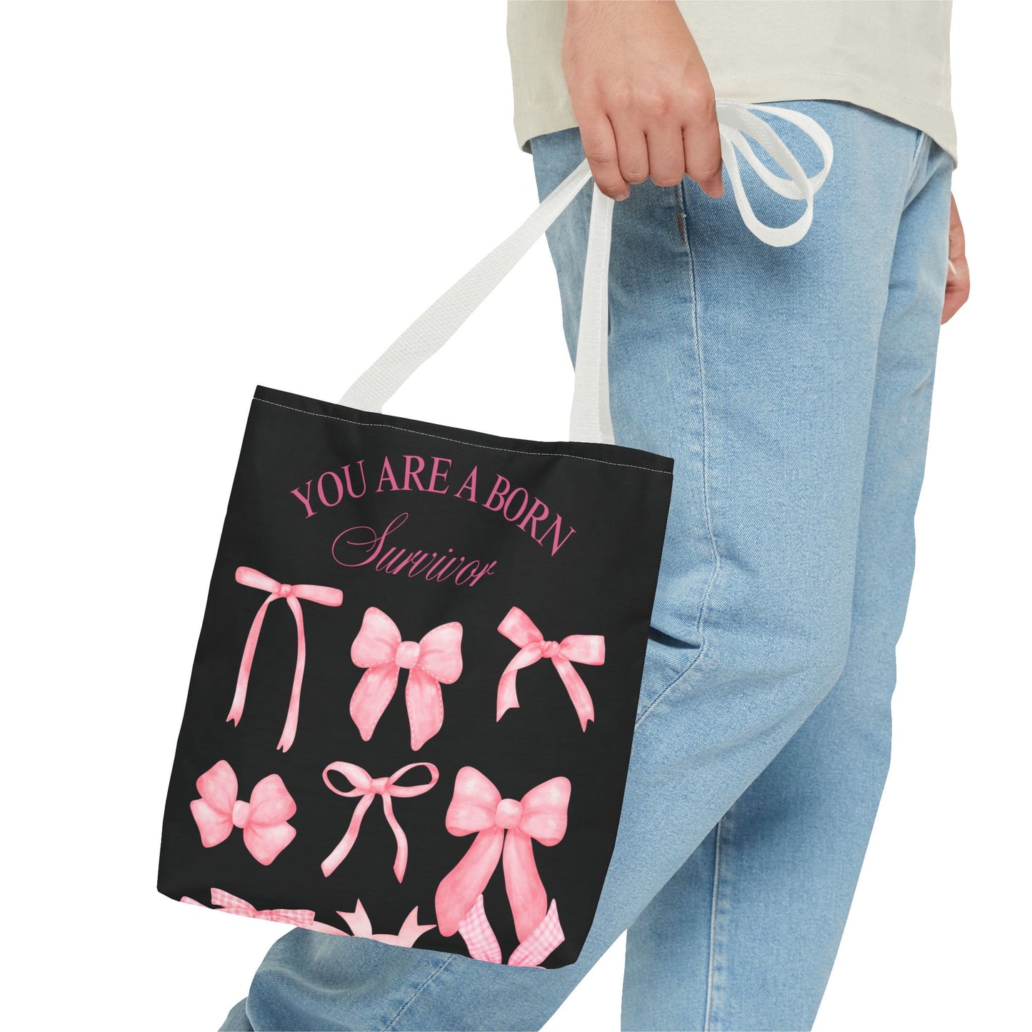 Empowering Pink Ribbon Tote Bag, Breast Cancer Awareness, Survivor Gift, Inspirational Bag, Bows & Ribbons Design, Supportive Gift