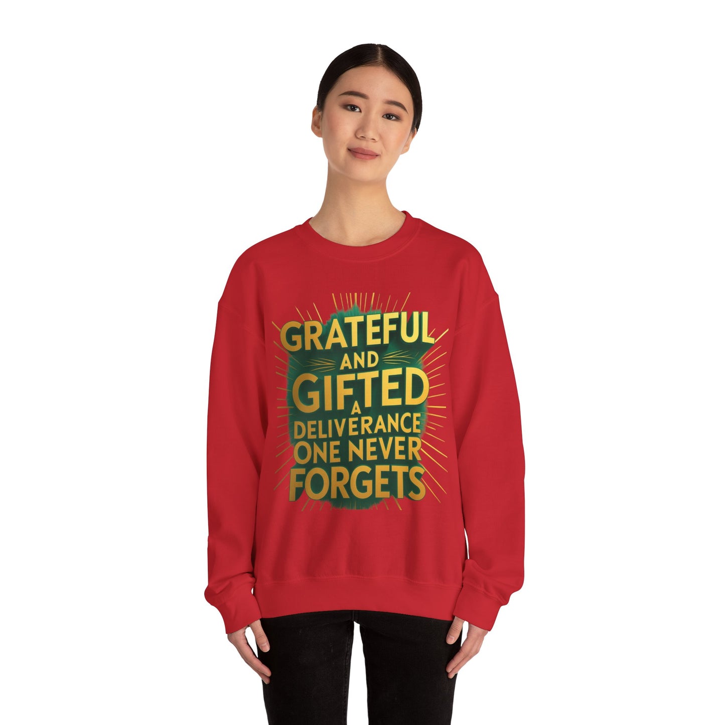 Grateful & Gifted Crewneck Sweatshirt, Unisex Gift for Thanksgiving, Cozy Relaxed Fit, Holiday Clothing, Inspirational Apparel
