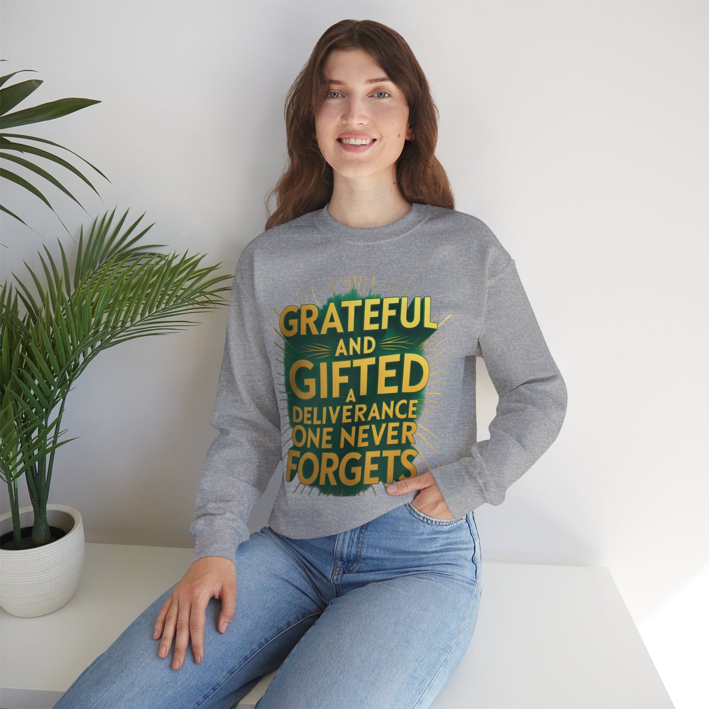 Grateful & Gifted Crewneck Sweatshirt, Unisex Gift for Thanksgiving, Cozy Relaxed Fit, Holiday Clothing, Inspirational Apparel