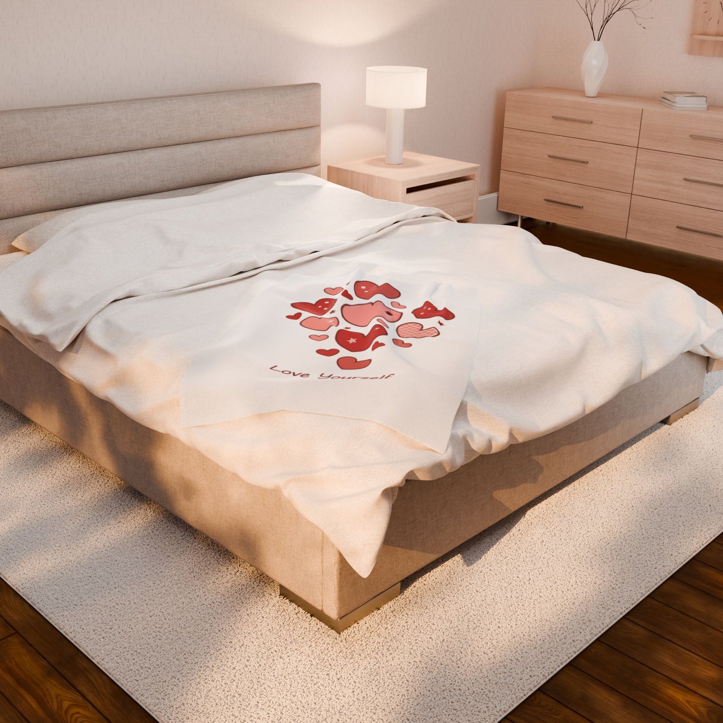 Love Yourself Plush Blanket — Watercolor Hearts Inspirational Velveteen Throw