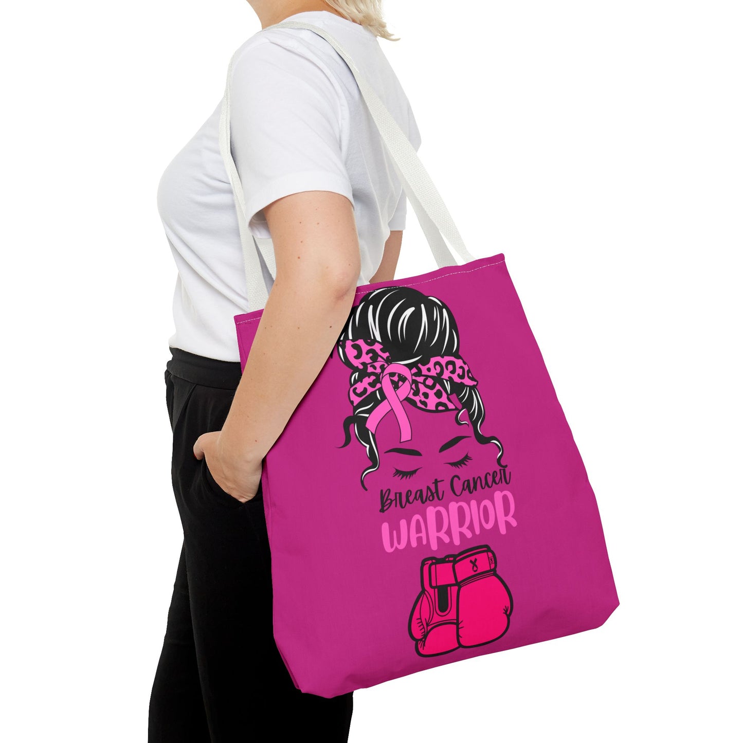 Empowering Warrior Tote Bag - Breast Cancer Awareness, Gift for Survivors, Inspirational, Pink Fighter Bag, Supportive Tote