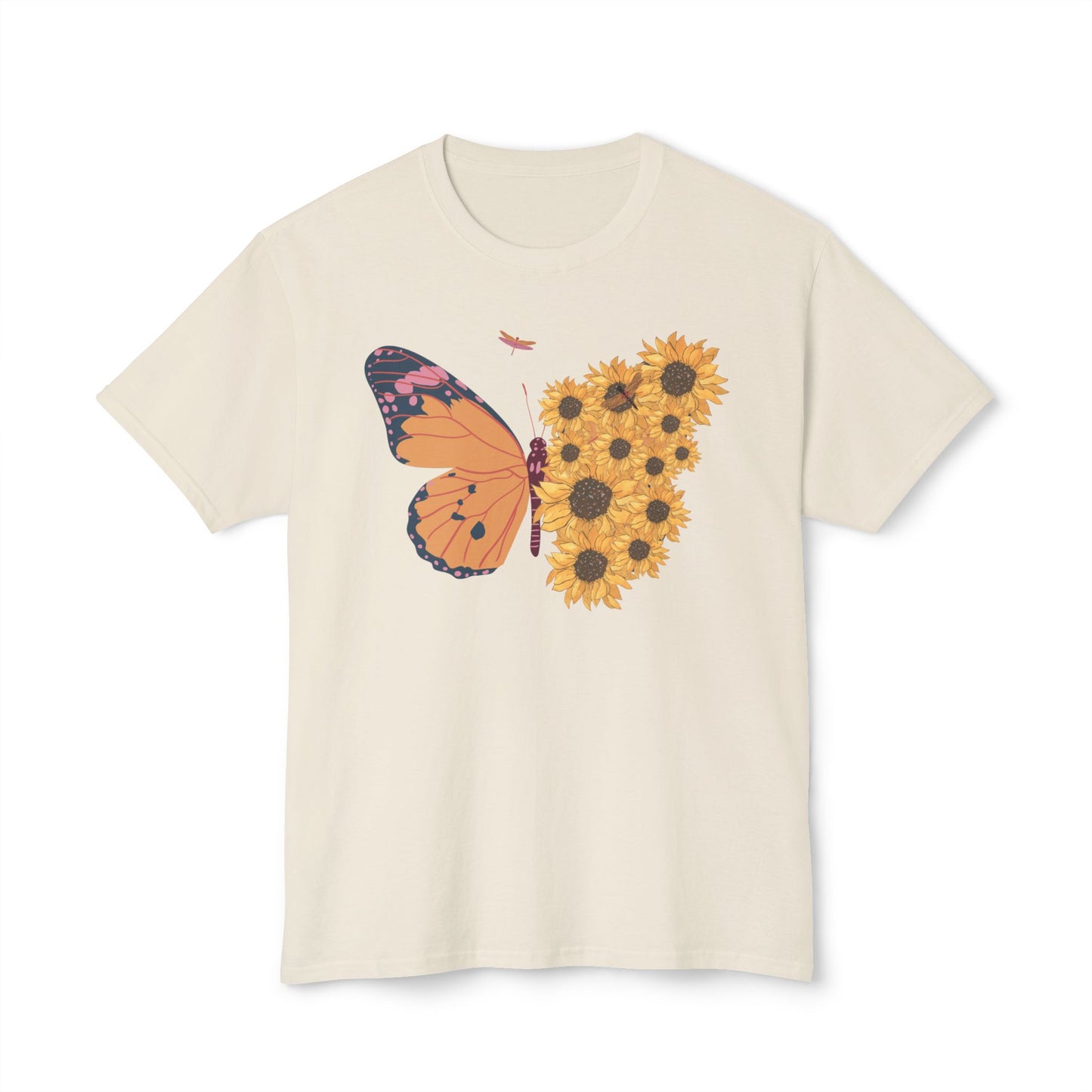 Butterfly Sunflower T-Shirt - Nature Inspired Cotton Tee