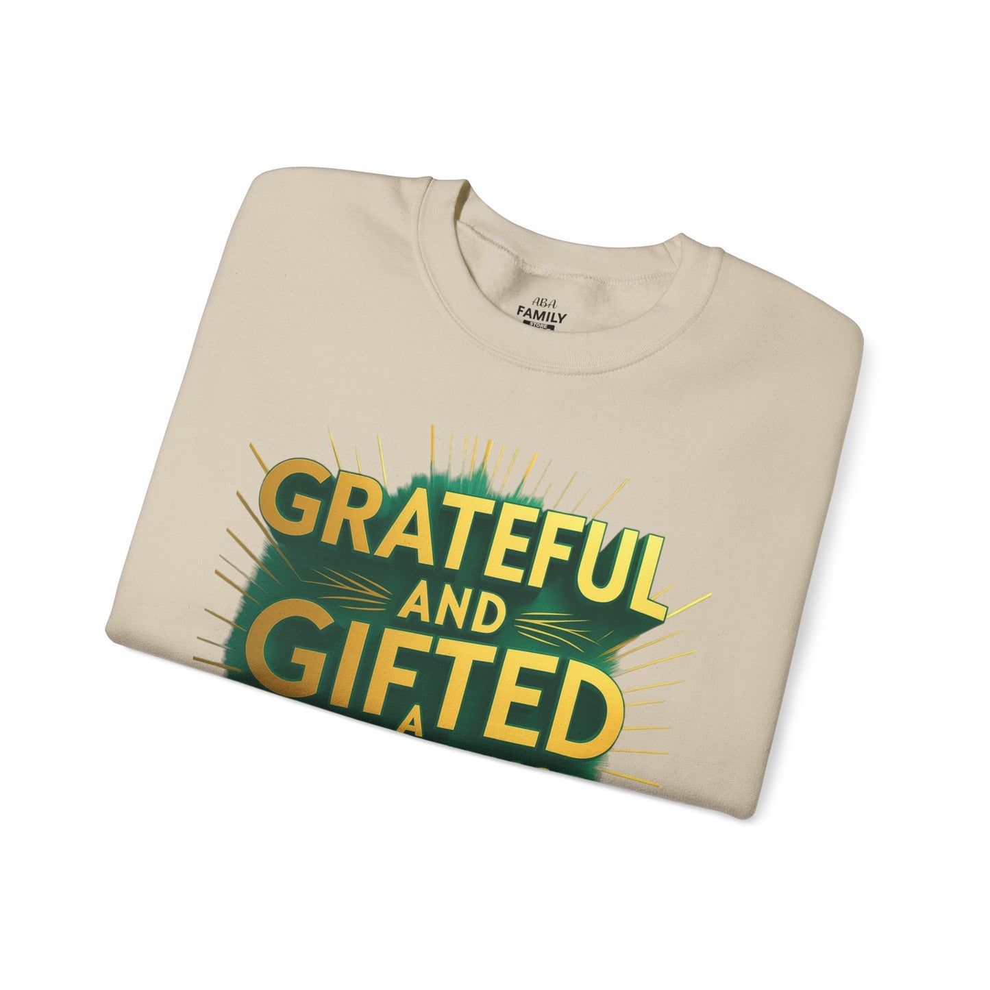 Grateful & Gifted Crewneck Sweatshirt, Unisex Gift for Thanksgiving, Cozy Relaxed Fit, Holiday Clothing, Inspirational Apparel