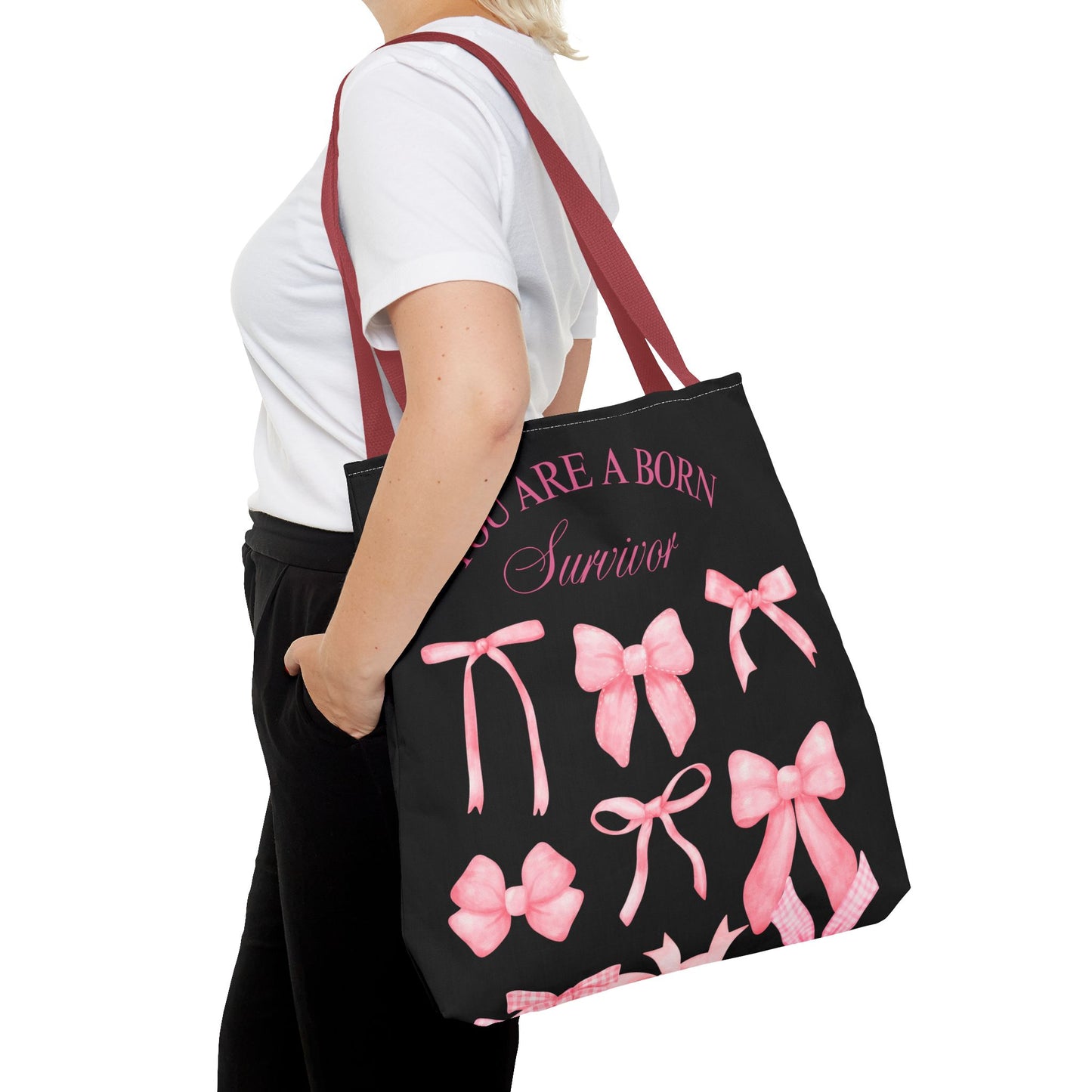 Empowering Pink Ribbon Tote Bag, Breast Cancer Awareness, Survivor Gift, Inspirational Bag, Bows & Ribbons Design, Supportive Gift