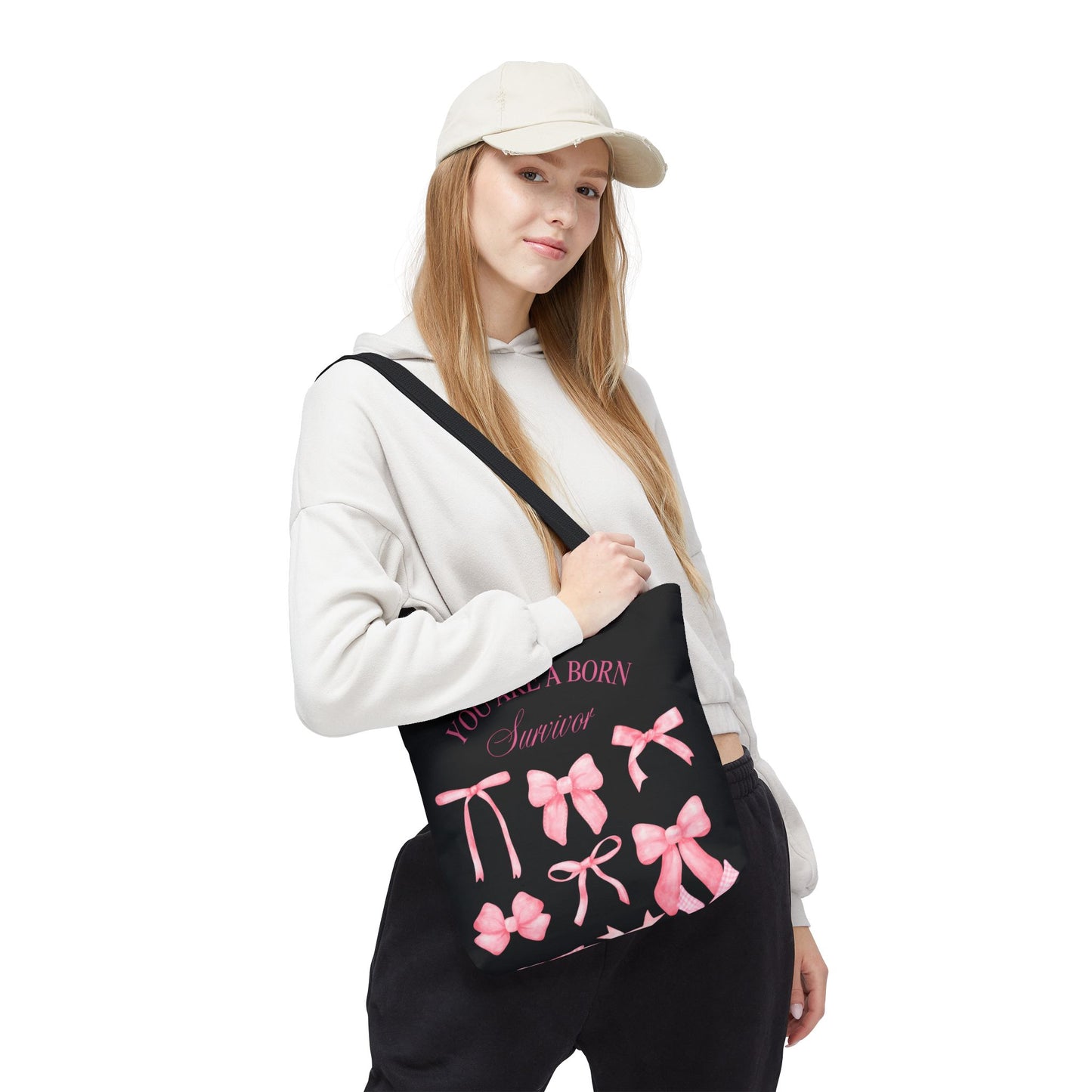 Empowering Pink Ribbon Tote Bag, Breast Cancer Awareness, Survivor Gift, Inspirational Bag, Bows & Ribbons Design, Supportive Gift