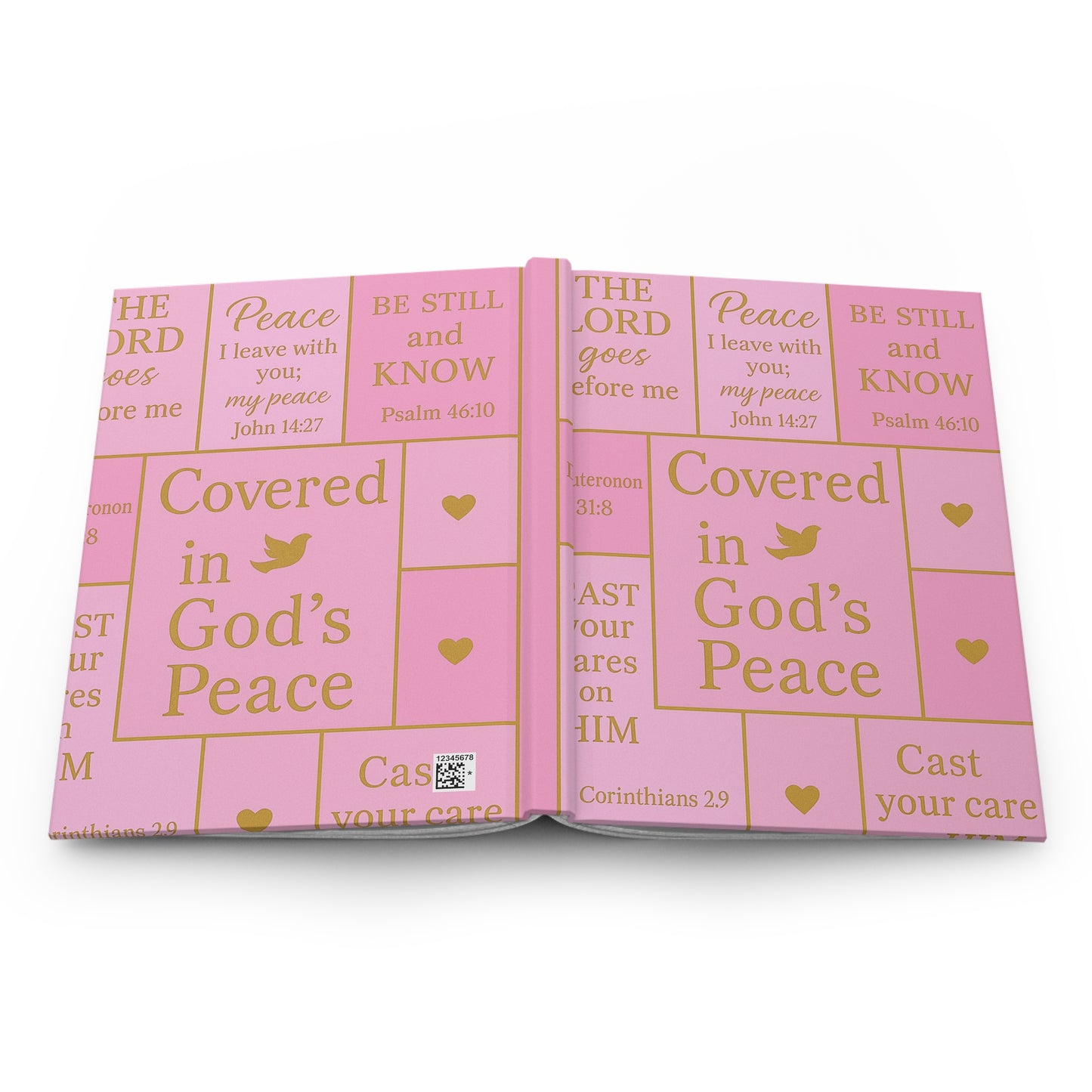 Covered in God’s Peace Hardcover Journal — Pink Bible Verse Prayer Notebook (Be Still, Cast Your Cares)