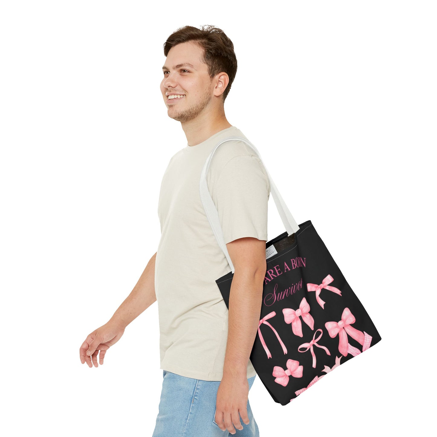 Empowering Pink Ribbon Tote Bag, Breast Cancer Awareness, Survivor Gift, Inspirational Bag, Bows & Ribbons Design, Supportive Gift