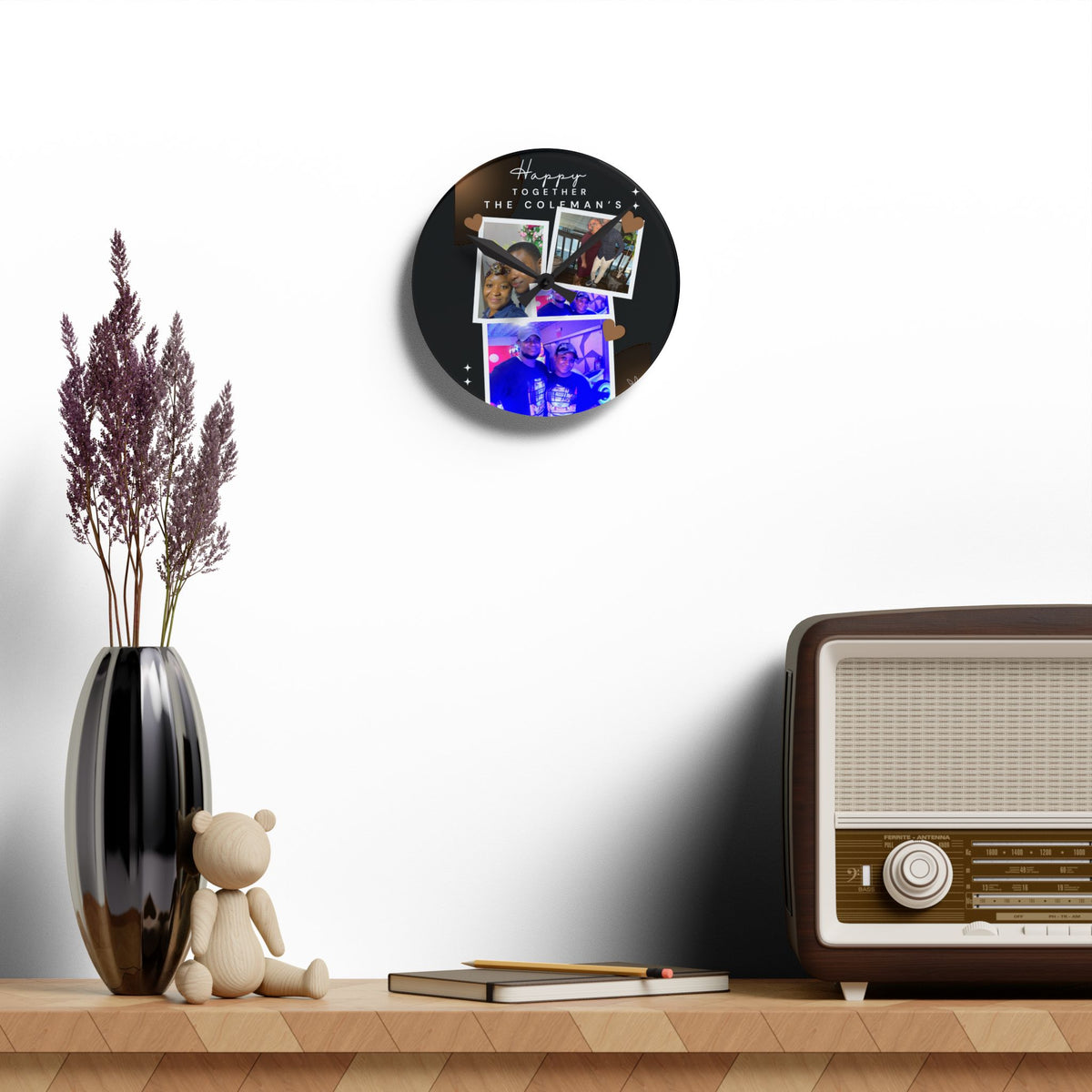 Acrylic Wall Clock — Personalized Photo Collage "Happy Together" Family Clock