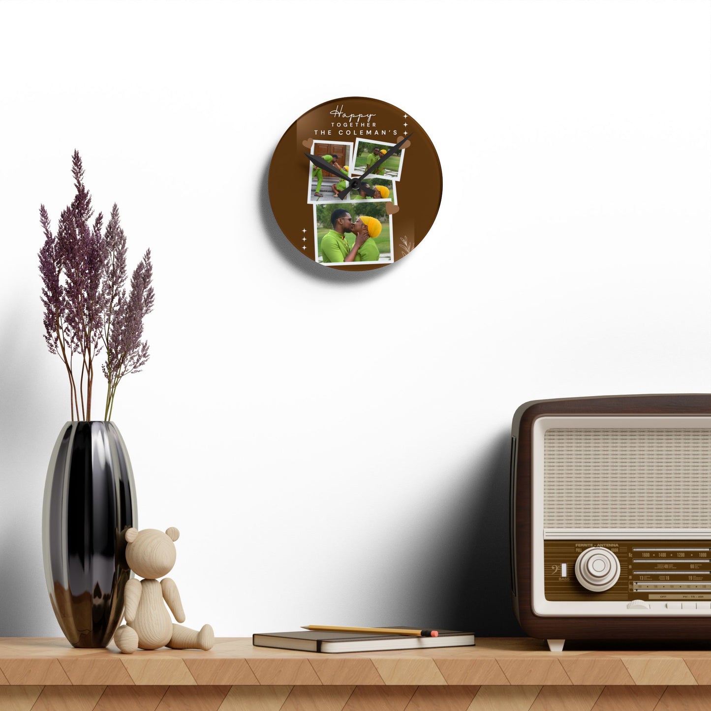 Acrylic Wall Clock — Personalized Photo Collage "Happy Together" Family Clock