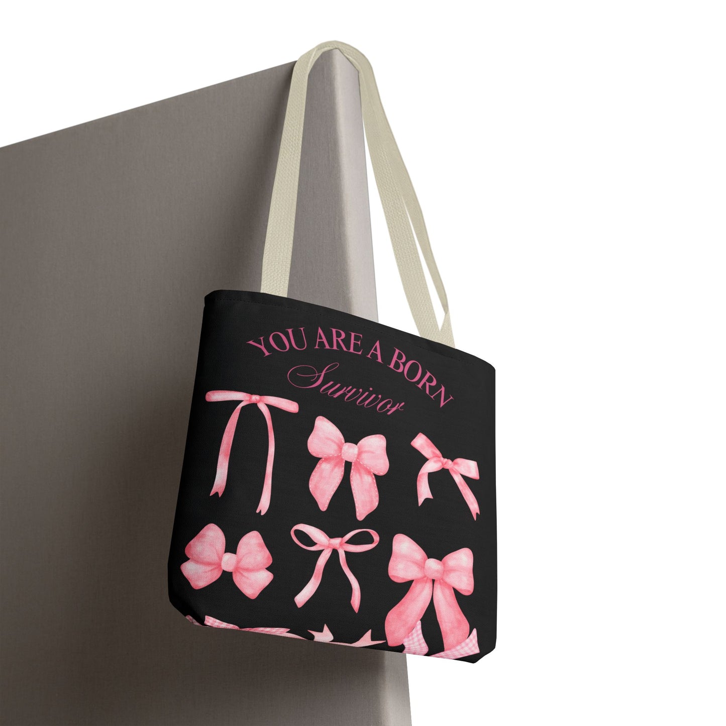 Empowering Pink Ribbon Tote Bag, Breast Cancer Awareness, Survivor Gift, Inspirational Bag, Bows & Ribbons Design, Supportive Gift