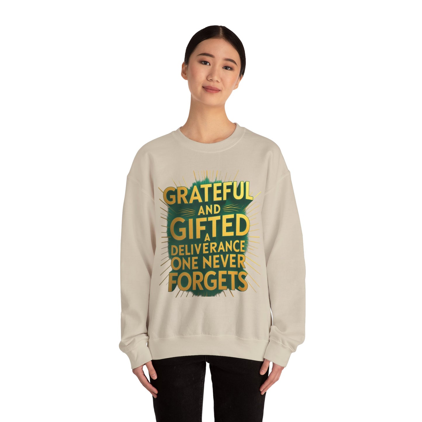 Grateful & Gifted Crewneck Sweatshirt, Unisex Gift for Thanksgiving, Cozy Relaxed Fit, Holiday Clothing, Inspirational Apparel
