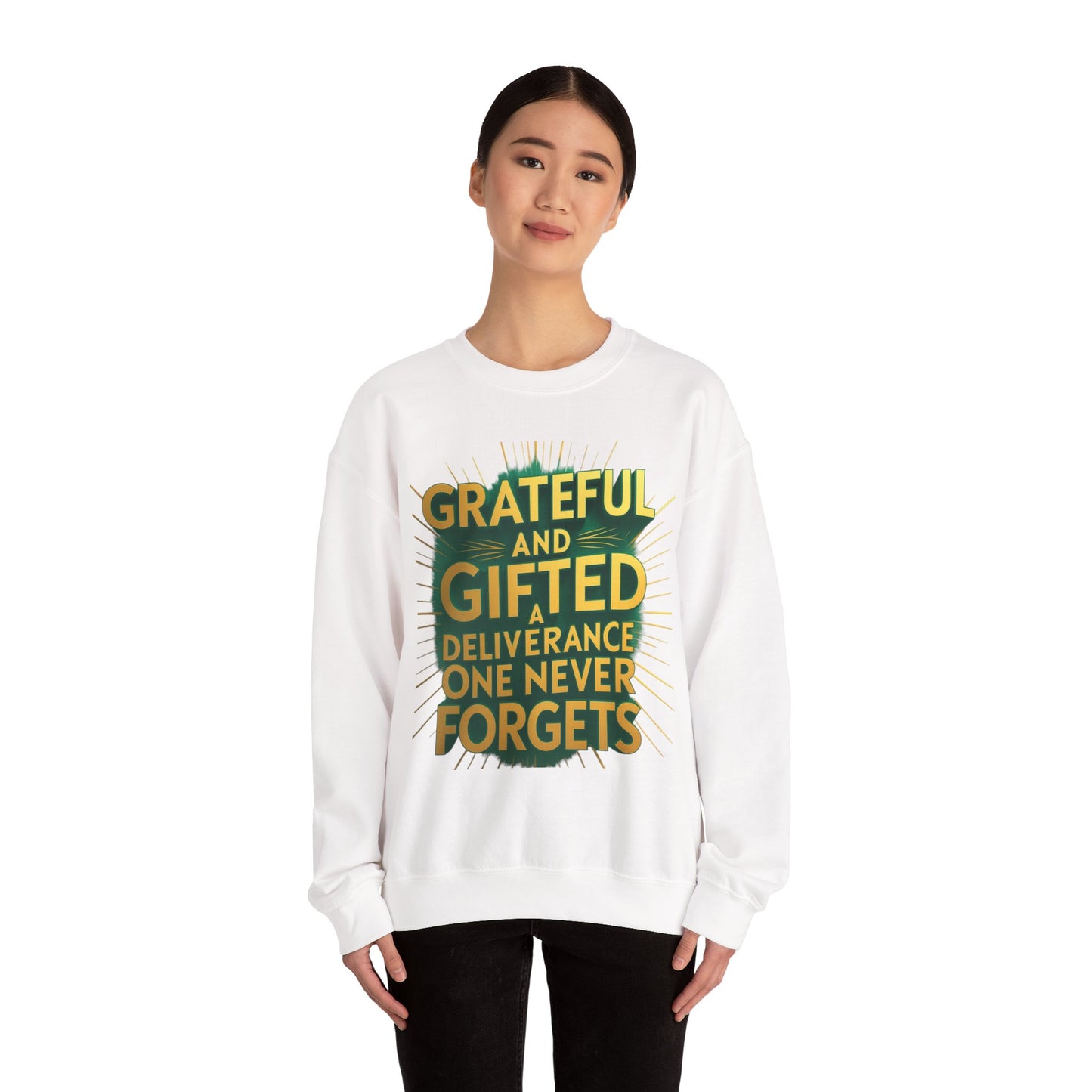 Grateful & Gifted Crewneck Sweatshirt, Unisex Gift for Thanksgiving, Cozy Relaxed Fit, Holiday Clothing, Inspirational Apparel