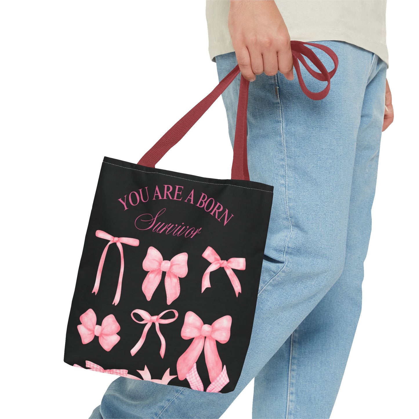Empowering Pink Ribbon Tote Bag, Breast Cancer Awareness, Survivor Gift, Inspirational Bag, Bows & Ribbons Design, Supportive Gift