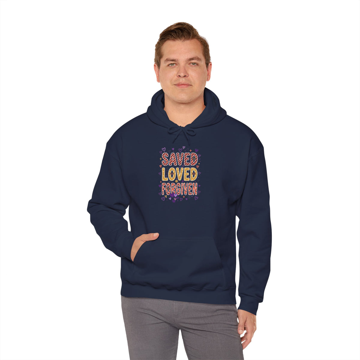 Saved Loved Praised hoodie | Christian rainbow scripture design