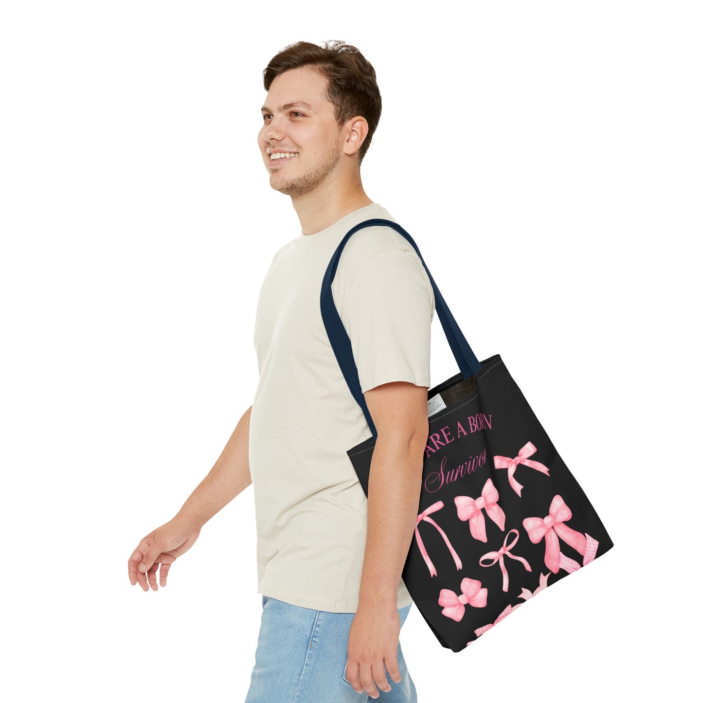 Empowering Pink Ribbon Tote Bag, Breast Cancer Awareness, Survivor Gift, Inspirational Bag, Bows & Ribbons Design, Supportive Gift