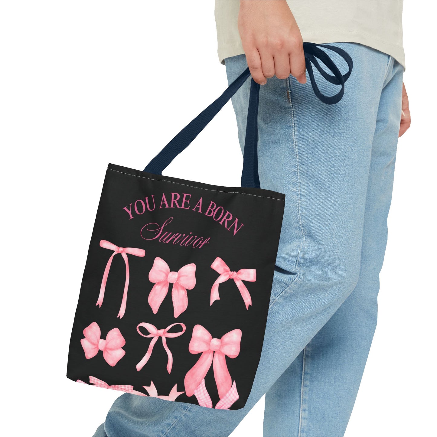 Empowering Pink Ribbon Tote Bag, Breast Cancer Awareness, Survivor Gift, Inspirational Bag, Bows & Ribbons Design, Supportive Gift