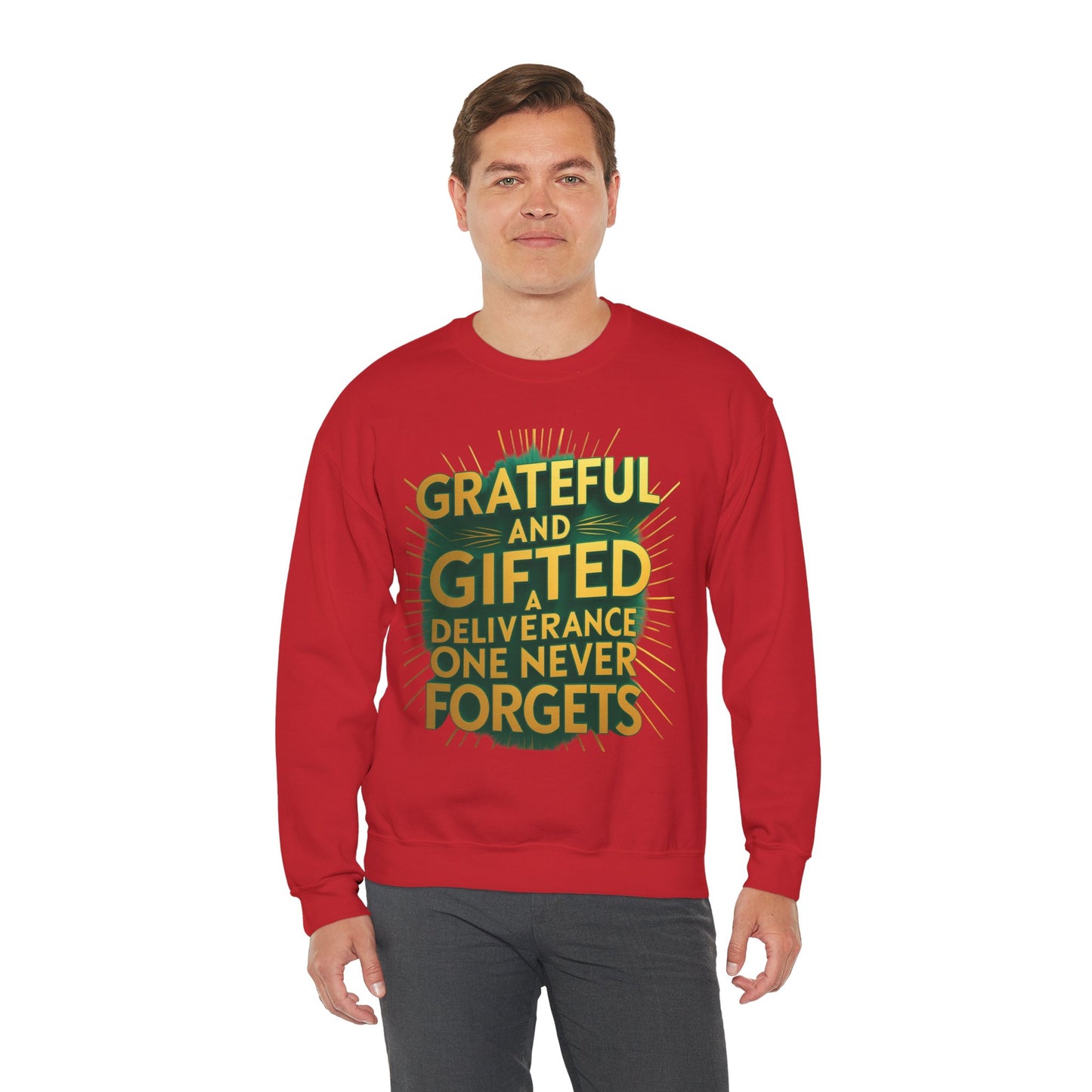 Grateful & Gifted Crewneck Sweatshirt, Unisex Gift for Thanksgiving, Cozy Relaxed Fit, Holiday Clothing, Inspirational Apparel