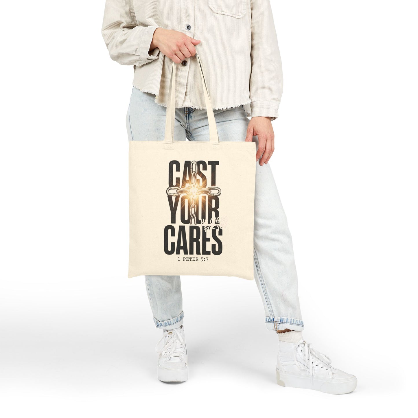 Cast Your Cares Tote | Christian Streetwear, Scripture 1 Peter 5:7