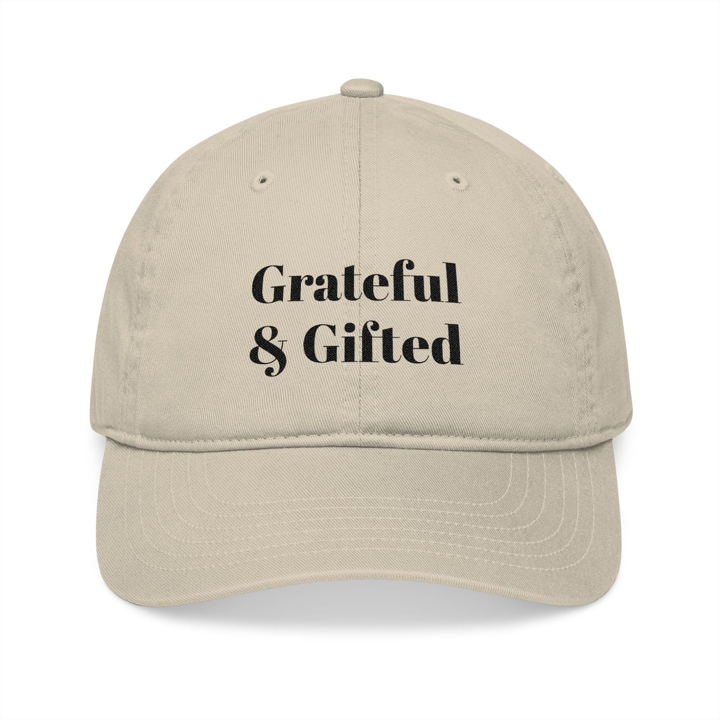 Grateful & Gifted Organic Baseball Cap, Eco-Friendly Hat, Embroidered Adjustable Cap, Gift for Friends, Casual Style Accessory