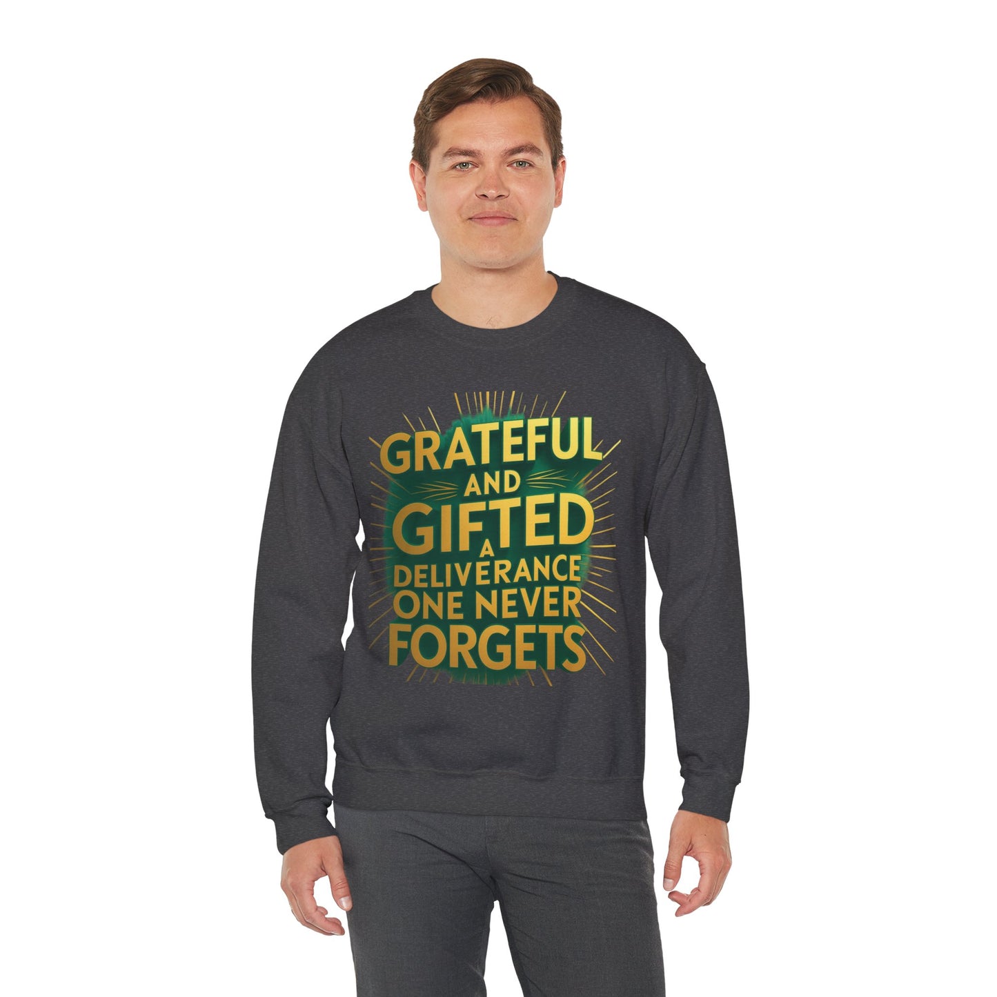 Grateful & Gifted Crewneck Sweatshirt, Unisex Gift for Thanksgiving, Cozy Relaxed Fit, Holiday Clothing, Inspirational Apparel