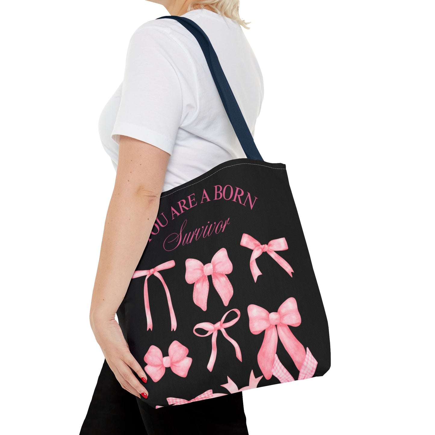 Empowering Pink Ribbon Tote Bag, Breast Cancer Awareness, Survivor Gift, Inspirational Bag, Bows & Ribbons Design, Supportive Gift