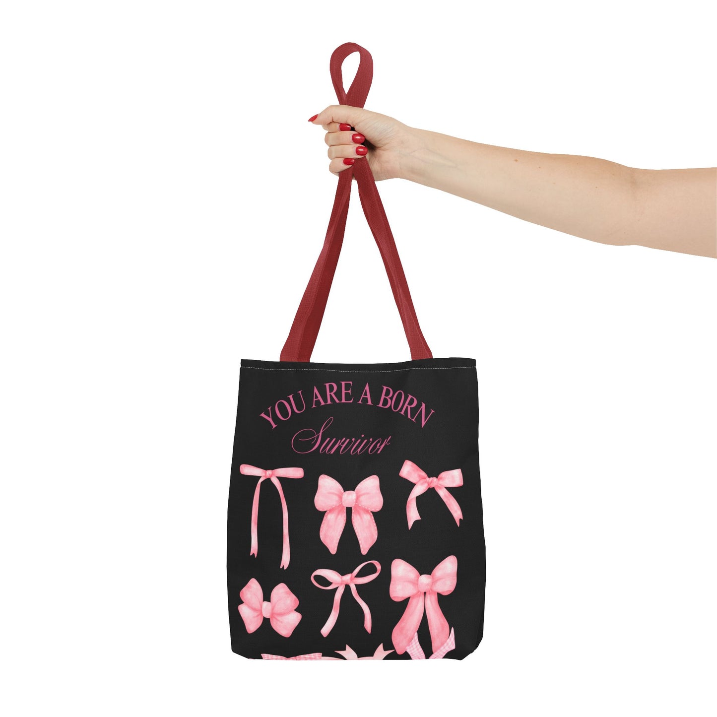 Empowering Pink Ribbon Tote Bag, Breast Cancer Awareness, Survivor Gift, Inspirational Bag, Bows & Ribbons Design, Supportive Gift