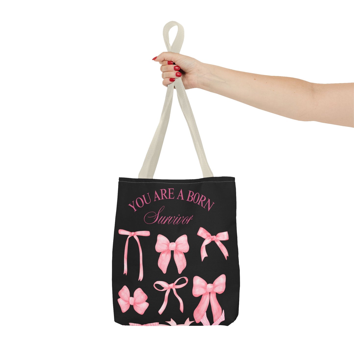 Empowering Pink Ribbon Tote Bag, Breast Cancer Awareness, Survivor Gift, Inspirational Bag, Bows & Ribbons Design, Supportive Gift