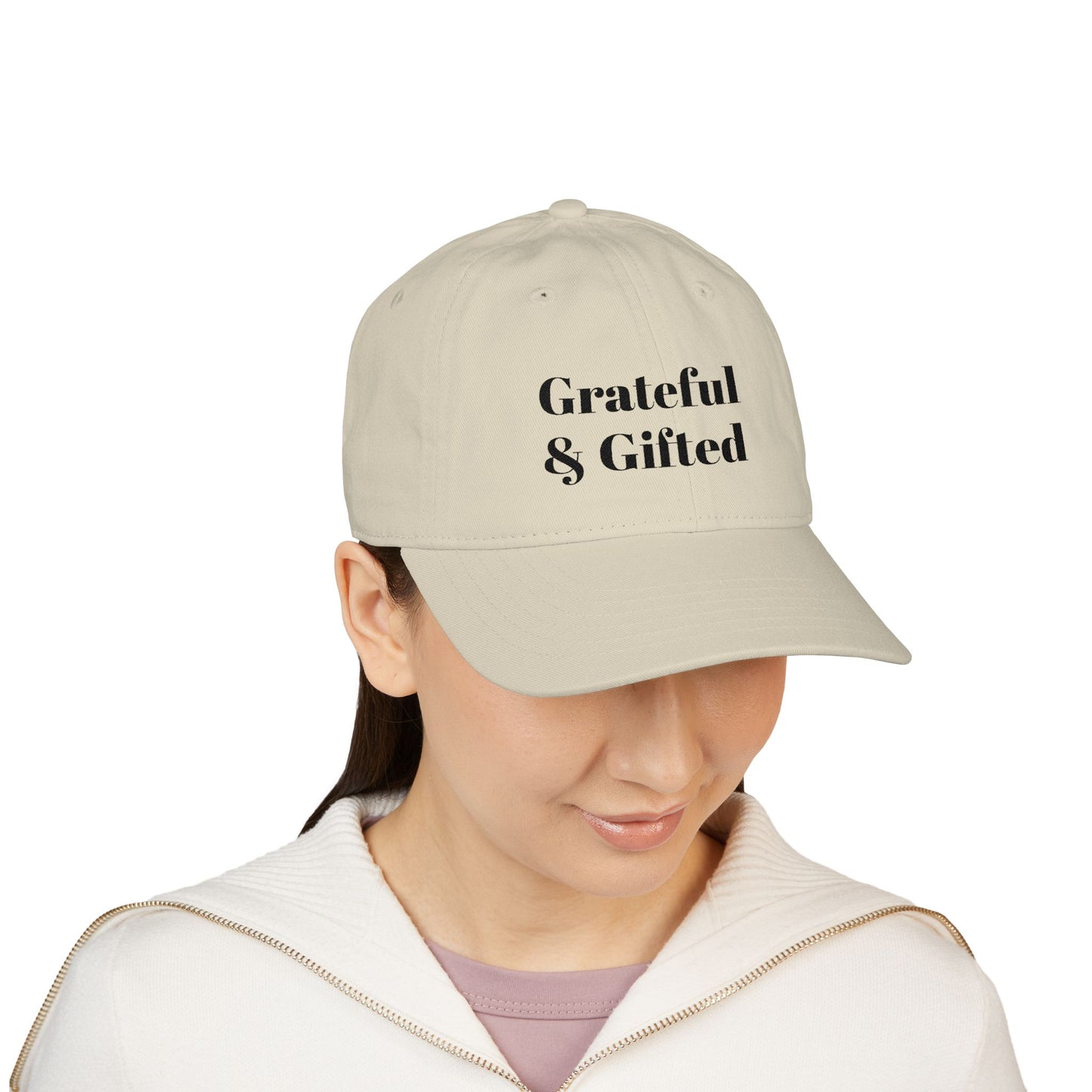 Grateful & Gifted Organic Baseball Cap, Eco-Friendly Hat, Embroidered Adjustable Cap, Gift for Friends, Casual Style Accessory