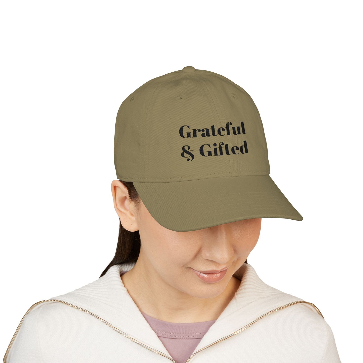 Grateful & Gifted Organic Baseball Cap, Eco-Friendly Hat, Embroidered Adjustable Cap, Gift for Friends, Casual Style Accessory