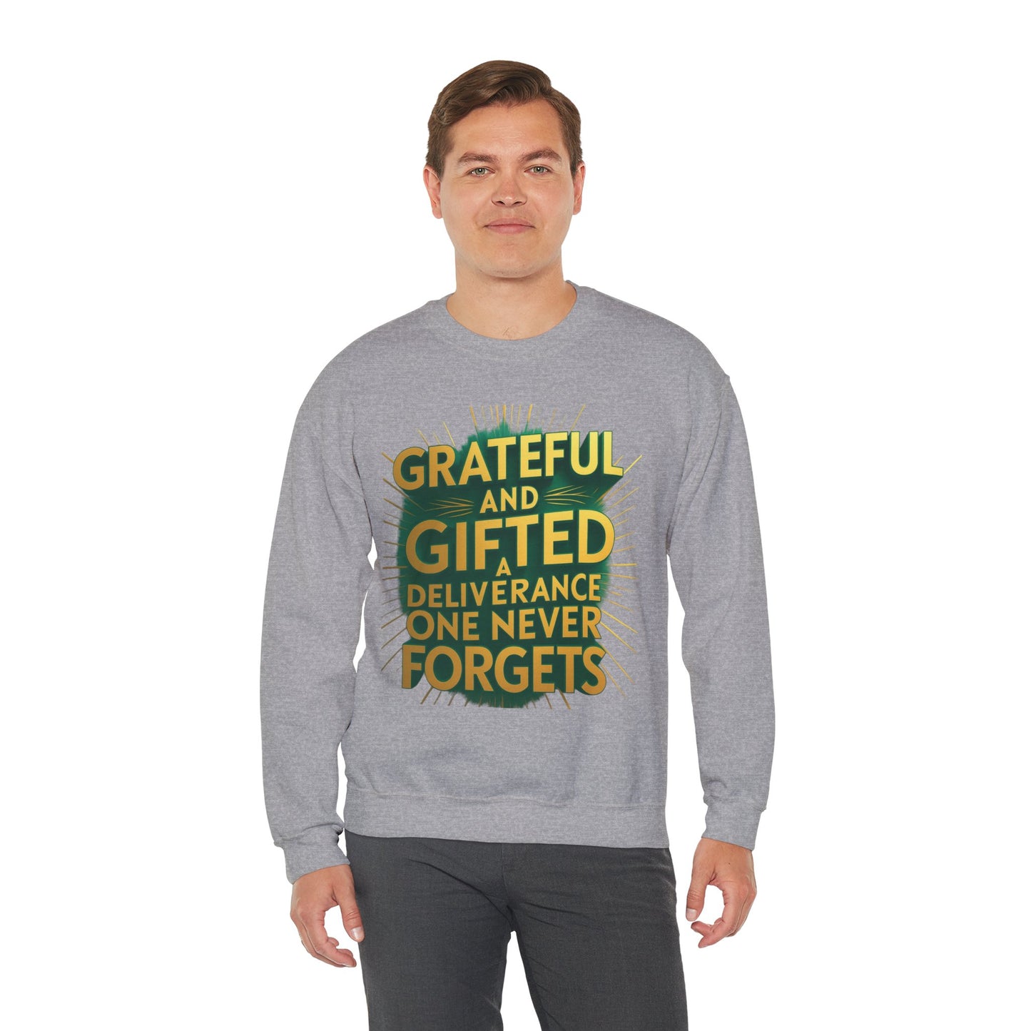 Grateful & Gifted Crewneck Sweatshirt, Unisex Gift for Thanksgiving, Cozy Relaxed Fit, Holiday Clothing, Inspirational Apparel