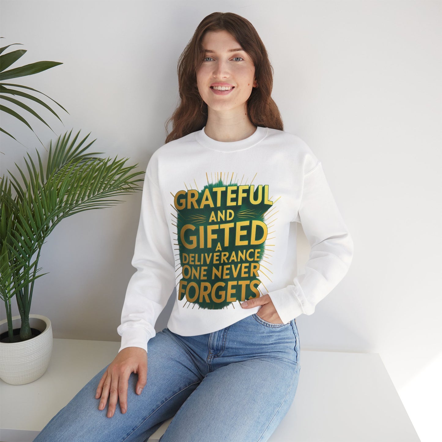 Grateful & Gifted Crewneck Sweatshirt, Unisex Gift for Thanksgiving, Cozy Relaxed Fit, Holiday Clothing, Inspirational Apparel