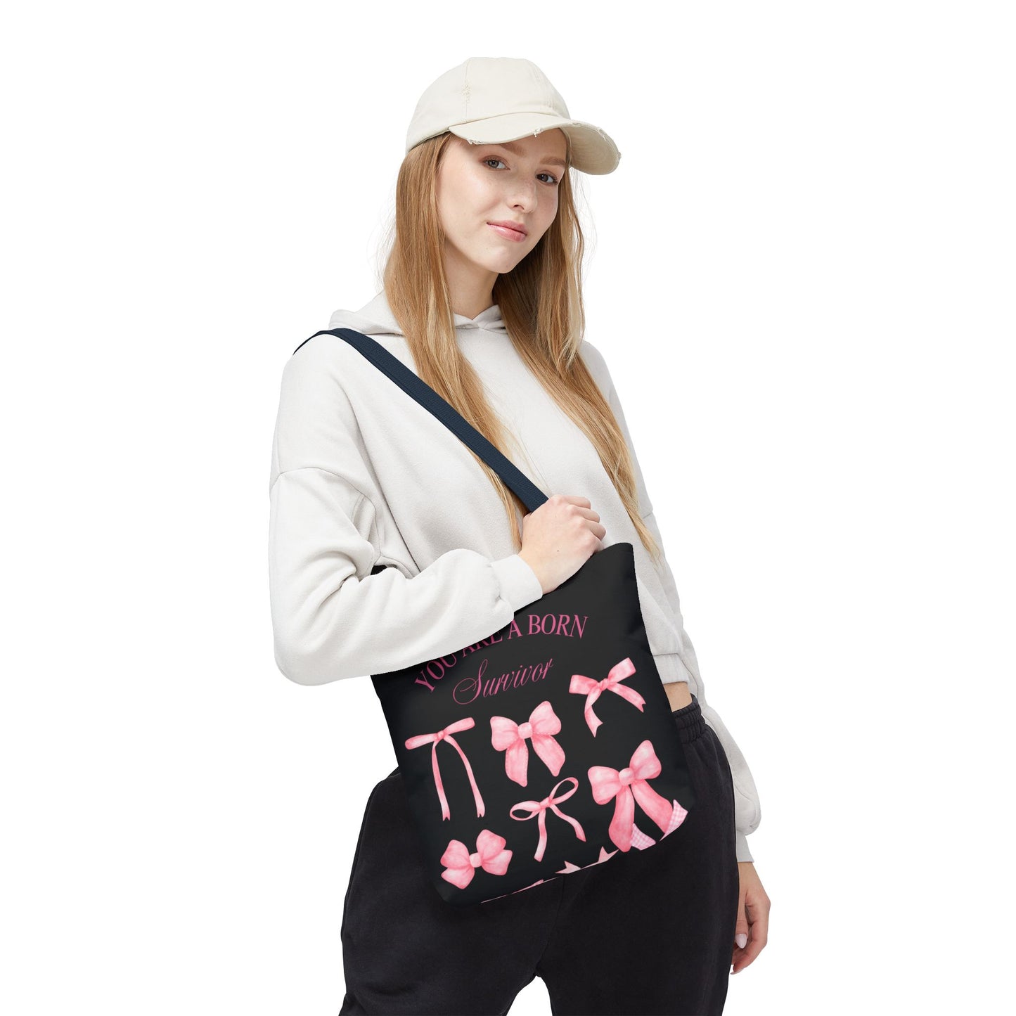Empowering Pink Ribbon Tote Bag, Breast Cancer Awareness, Survivor Gift, Inspirational Bag, Bows & Ribbons Design, Supportive Gift