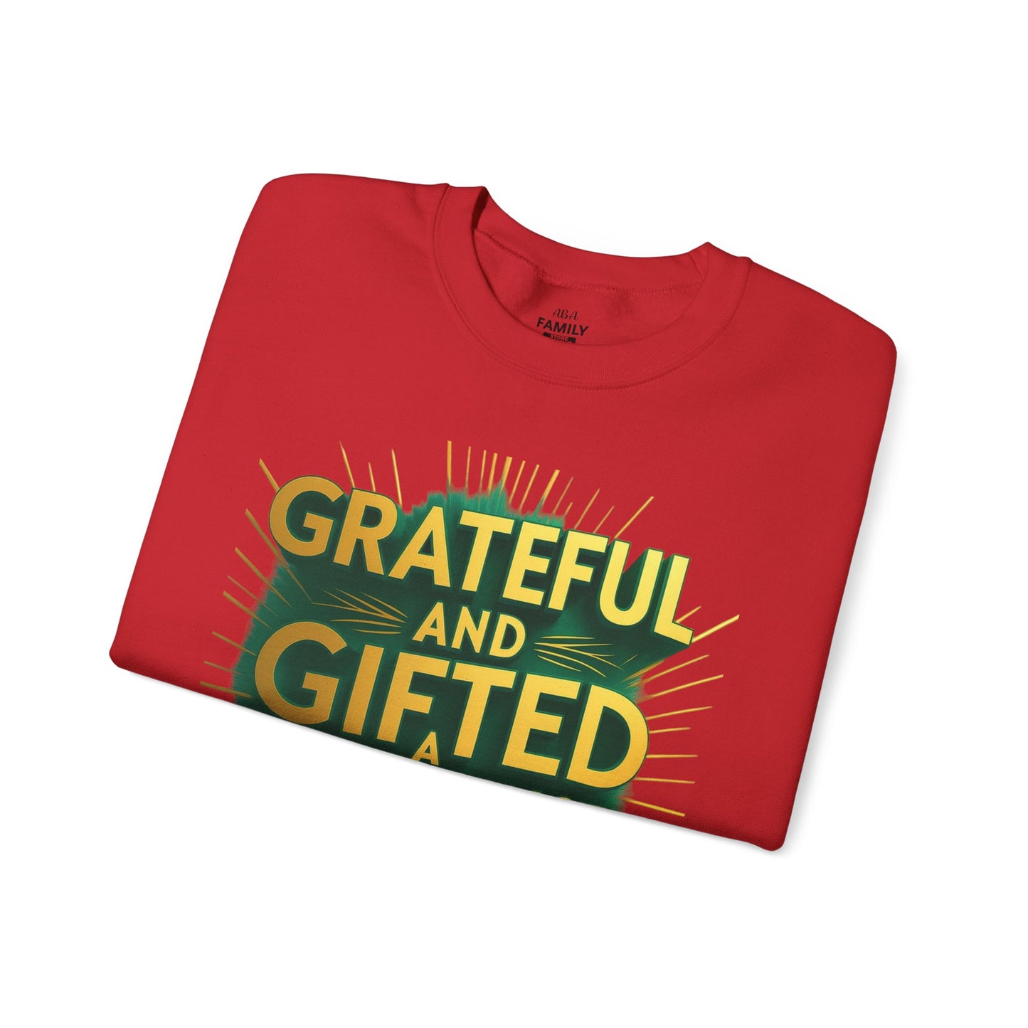 Grateful & Gifted Crewneck Sweatshirt, Unisex Gift for Thanksgiving, Cozy Relaxed Fit, Holiday Clothing, Inspirational Apparel