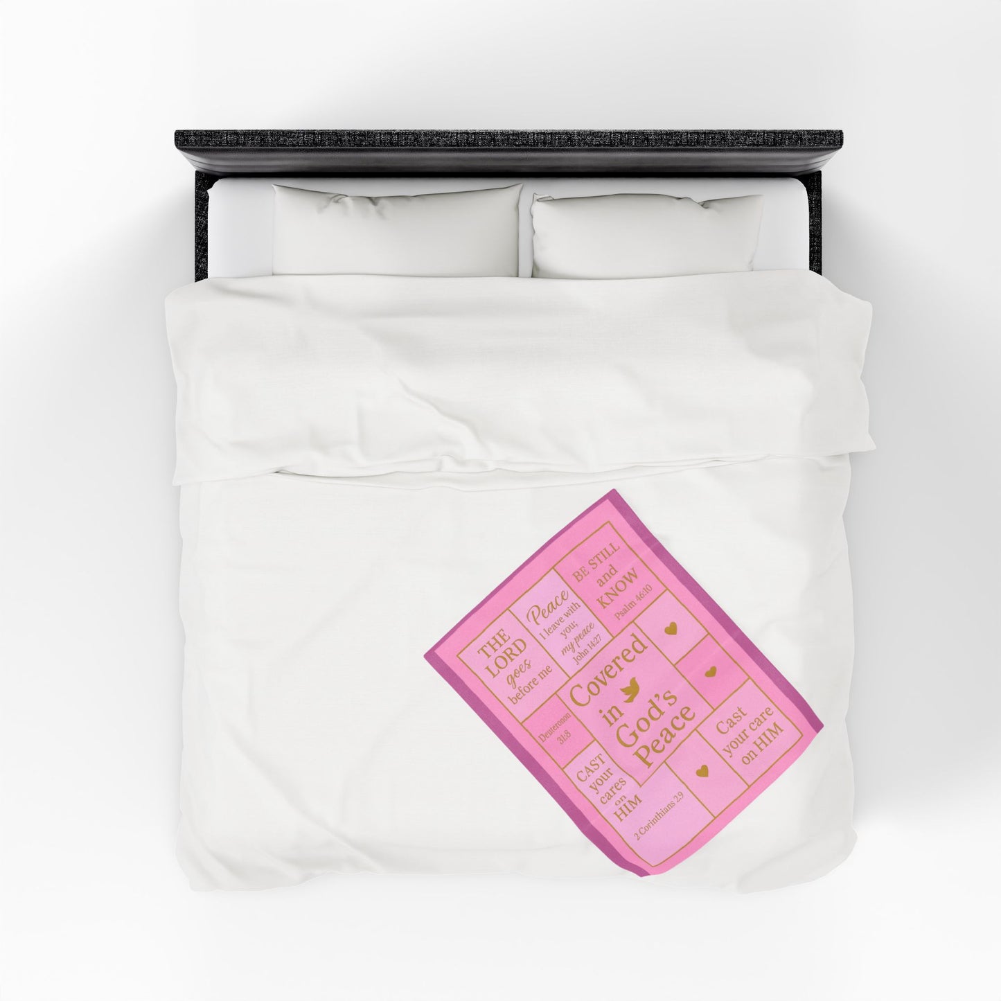 Covered in God's Peace Velveteen Plush Blanket — Inspirational Scripture Throw (Pink)