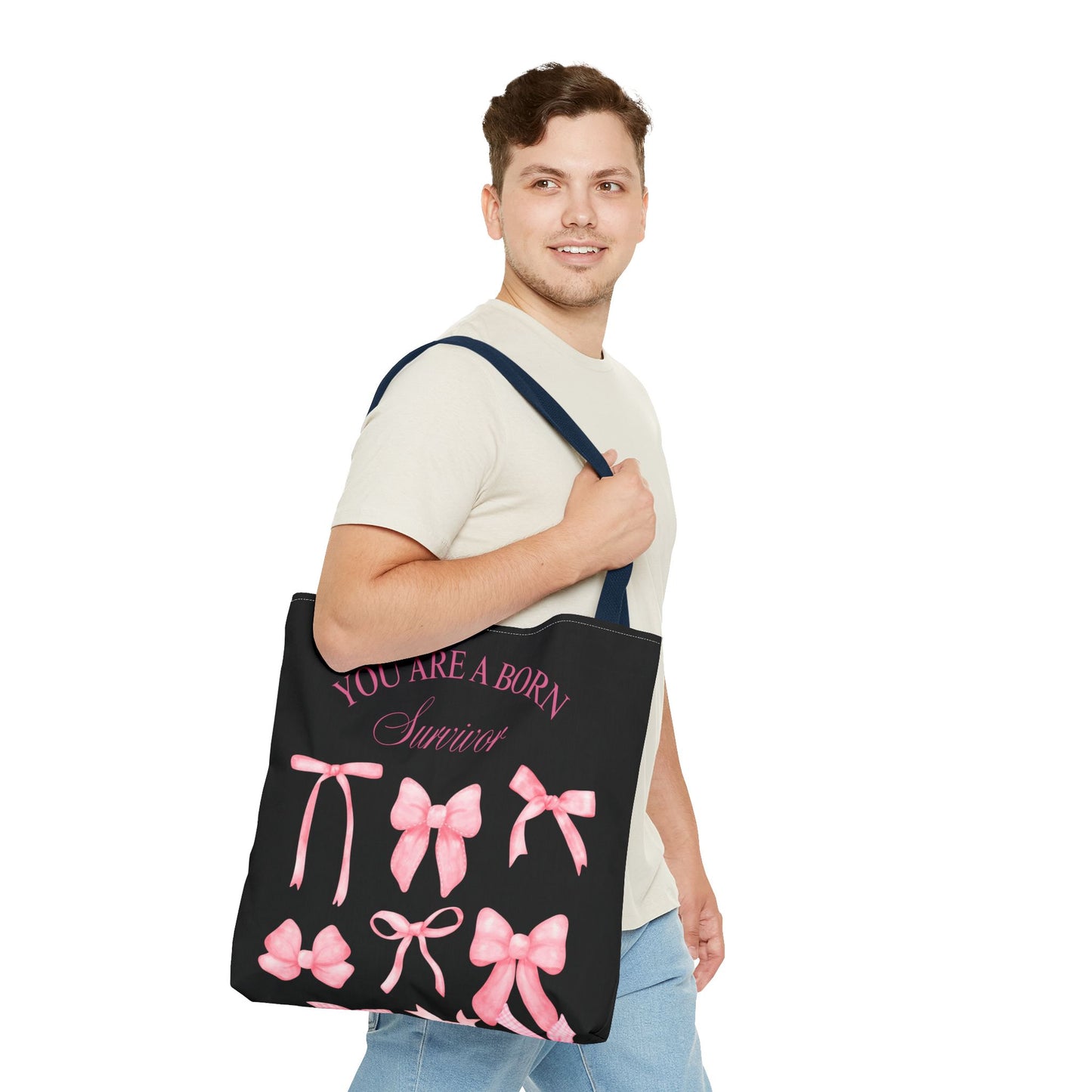 Empowering Pink Ribbon Tote Bag, Breast Cancer Awareness, Survivor Gift, Inspirational Bag, Bows & Ribbons Design, Supportive Gift