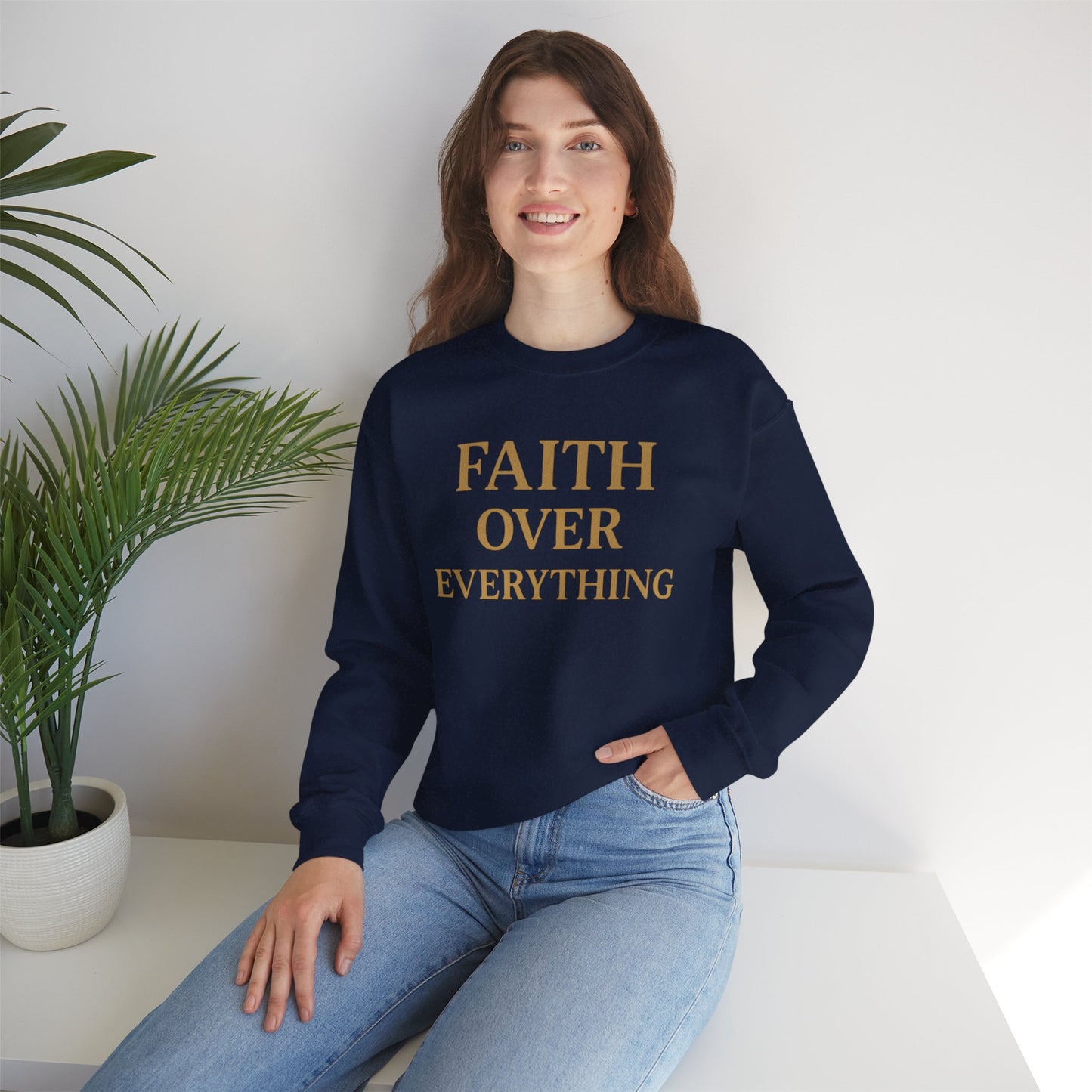 Faith Over Everything Crewneck Sweatshirt – Inspirational Christian Pullover