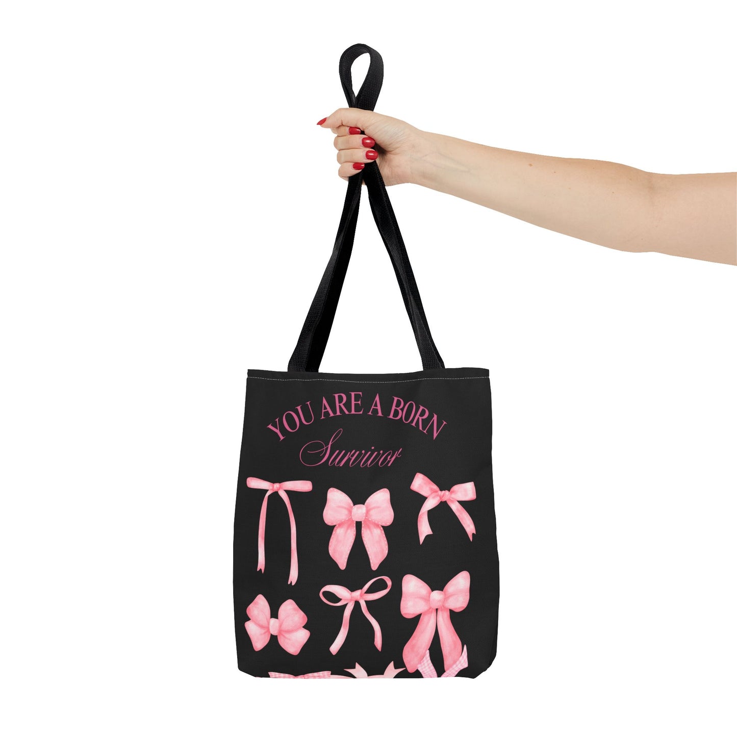 Empowering Pink Ribbon Tote Bag, Breast Cancer Awareness, Survivor Gift, Inspirational Bag, Bows & Ribbons Design, Supportive Gift