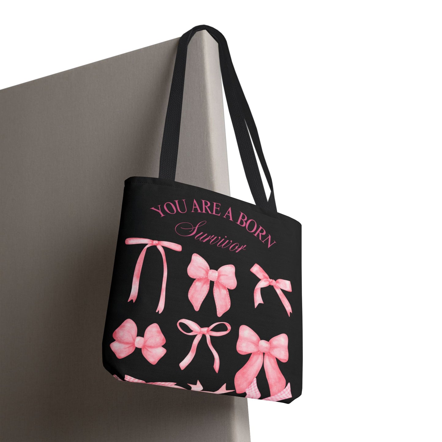 Empowering Pink Ribbon Tote Bag, Breast Cancer Awareness, Survivor Gift, Inspirational Bag, Bows & Ribbons Design, Supportive Gift