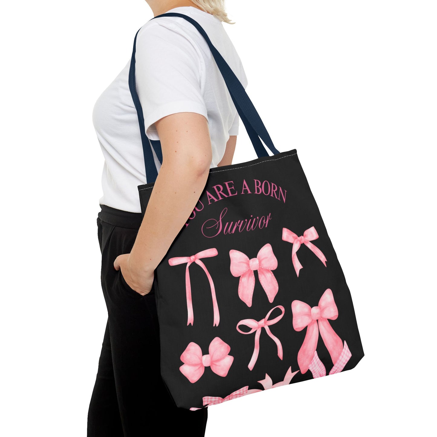Empowering Pink Ribbon Tote Bag, Breast Cancer Awareness, Survivor Gift, Inspirational Bag, Bows & Ribbons Design, Supportive Gift