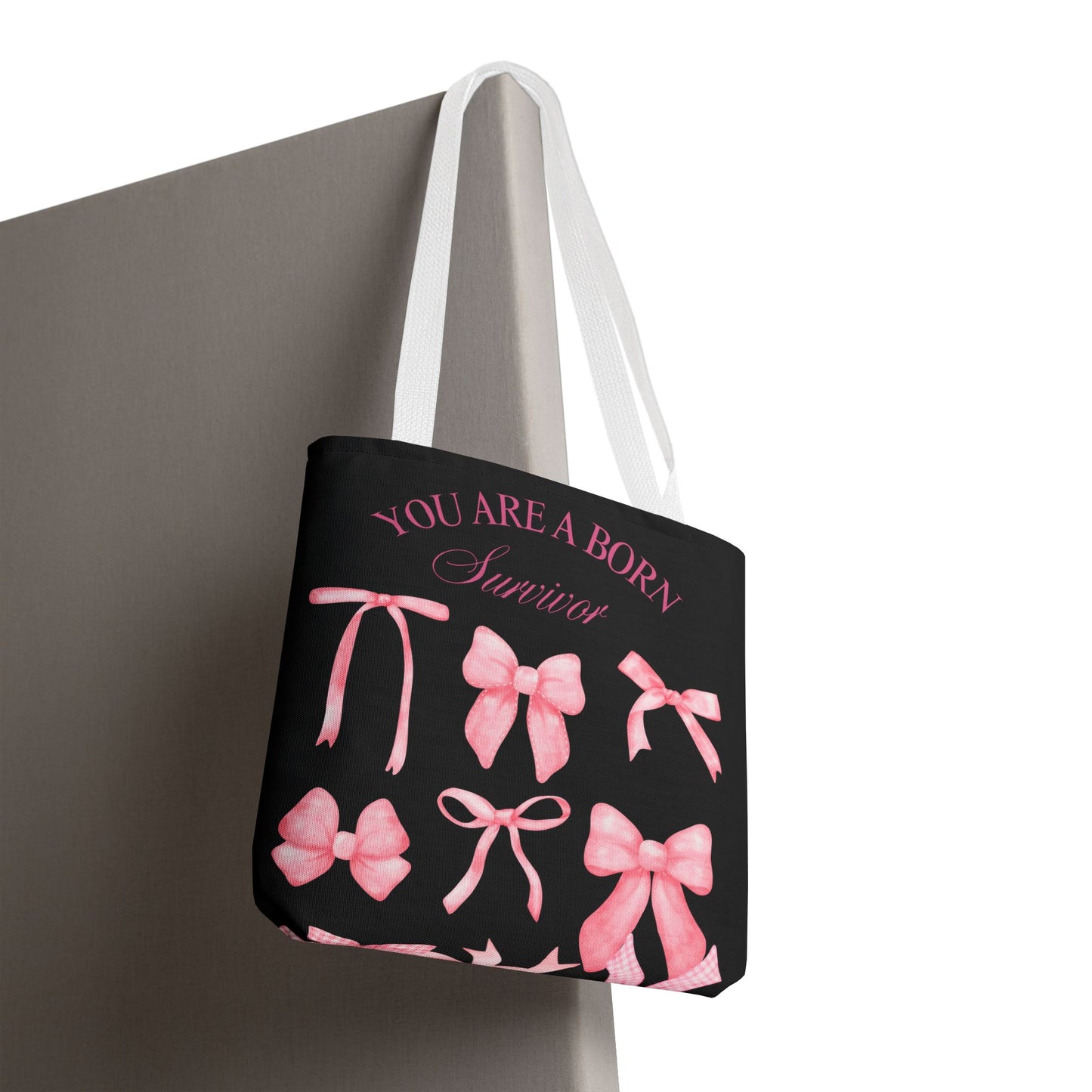 Empowering Pink Ribbon Tote Bag, Breast Cancer Awareness, Survivor Gift, Inspirational Bag, Bows & Ribbons Design, Supportive Gift