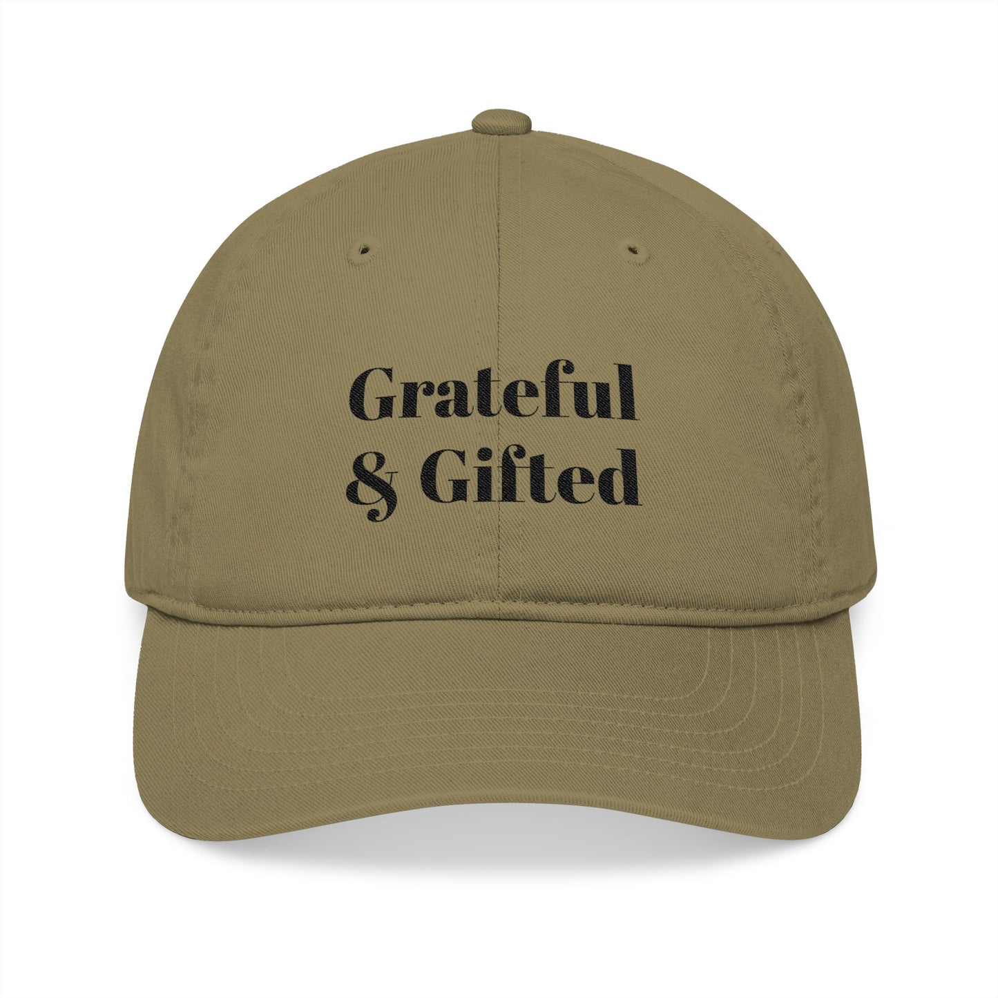 Grateful & Gifted Organic Baseball Cap, Eco-Friendly Hat, Embroidered Adjustable Cap, Gift for Friends, Casual Style Accessory
