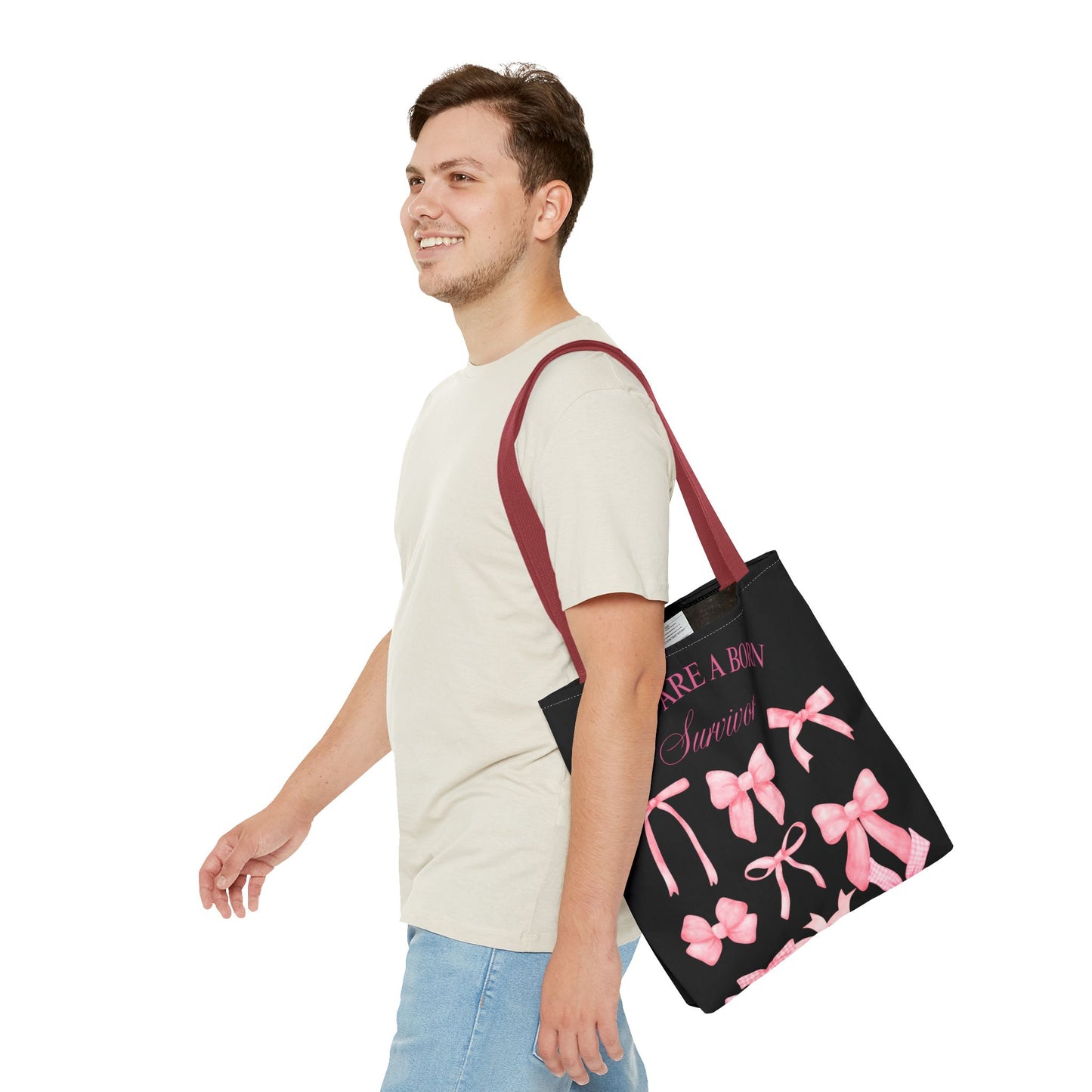 Empowering Pink Ribbon Tote Bag, Breast Cancer Awareness, Survivor Gift, Inspirational Bag, Bows & Ribbons Design, Supportive Gift