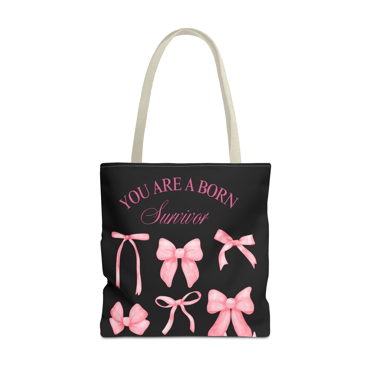 Empowering Pink Ribbon Tote Bag, Breast Cancer Awareness, Survivor Gift, Inspirational Bag, Bows & Ribbons Design, Supportive Gift