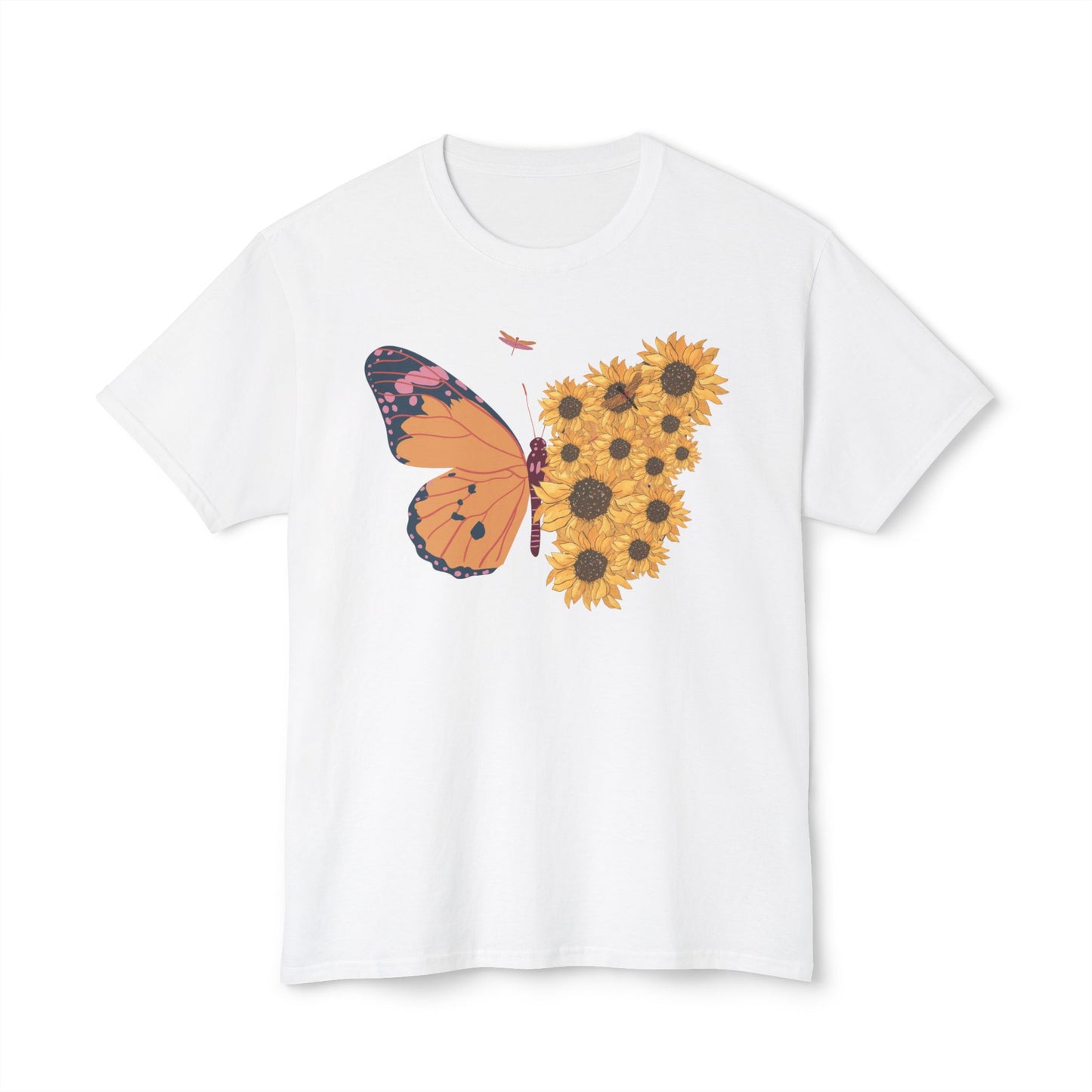 Butterfly Sunflower T-Shirt - Nature Inspired Cotton Tee