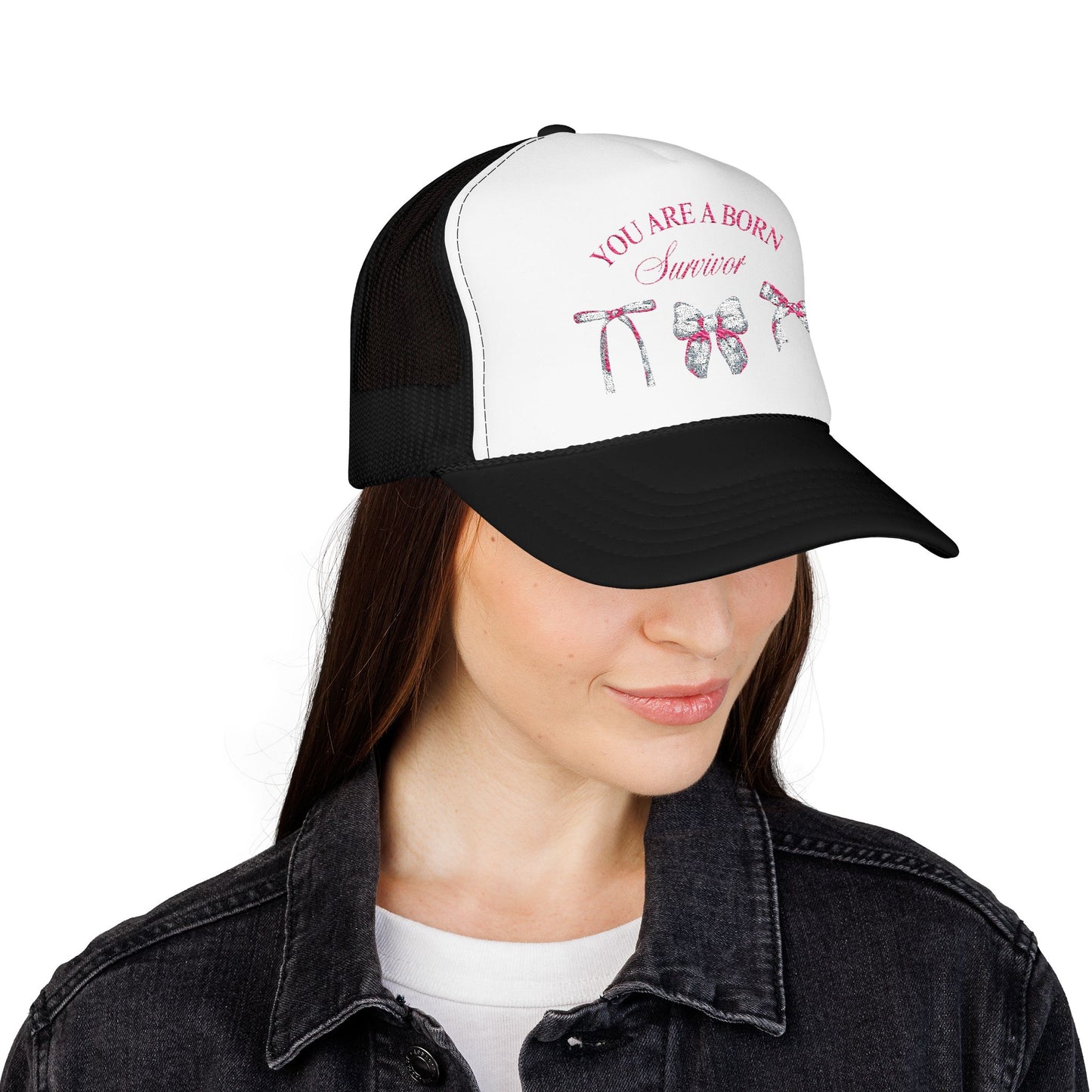 Embroidered Survival Trucker Hat - Inspirational, Unique Gift, Casual Wear, Cancer Awareness, Everyday Style