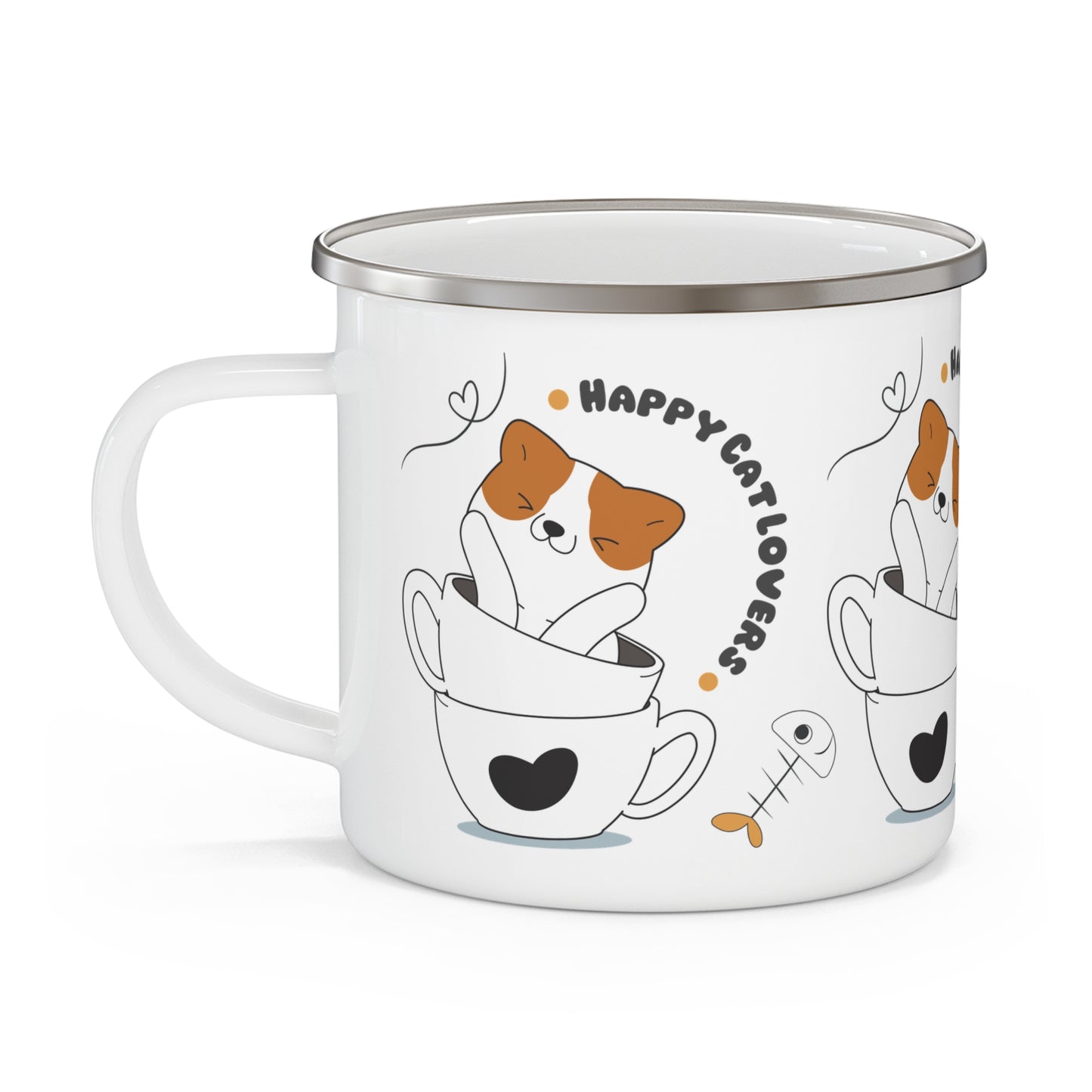 Happy Cat Lovers Enamel Camping Mug, Cute Cat Mug, Outdoor Adventure Coffee Cup, Cat Lover Gift, Funny Camping Mug, Pet Parent Accessories