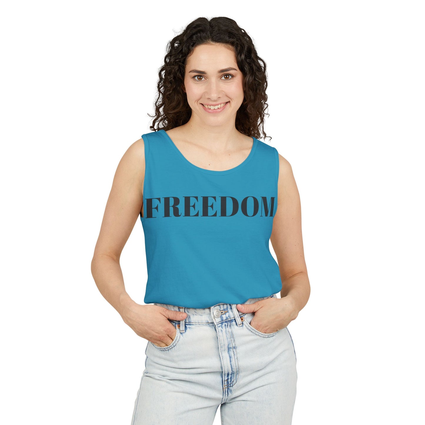 Freedom Unisex Garment-Dyed Tank Top - Comfortable Summer Wear, Casual Lounge, Outdoor Fitness, Inspirational Gift, Vacation Apparel