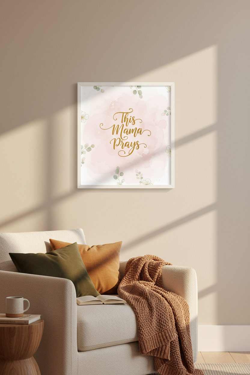 This Mama Prays - White Frame Living Room
